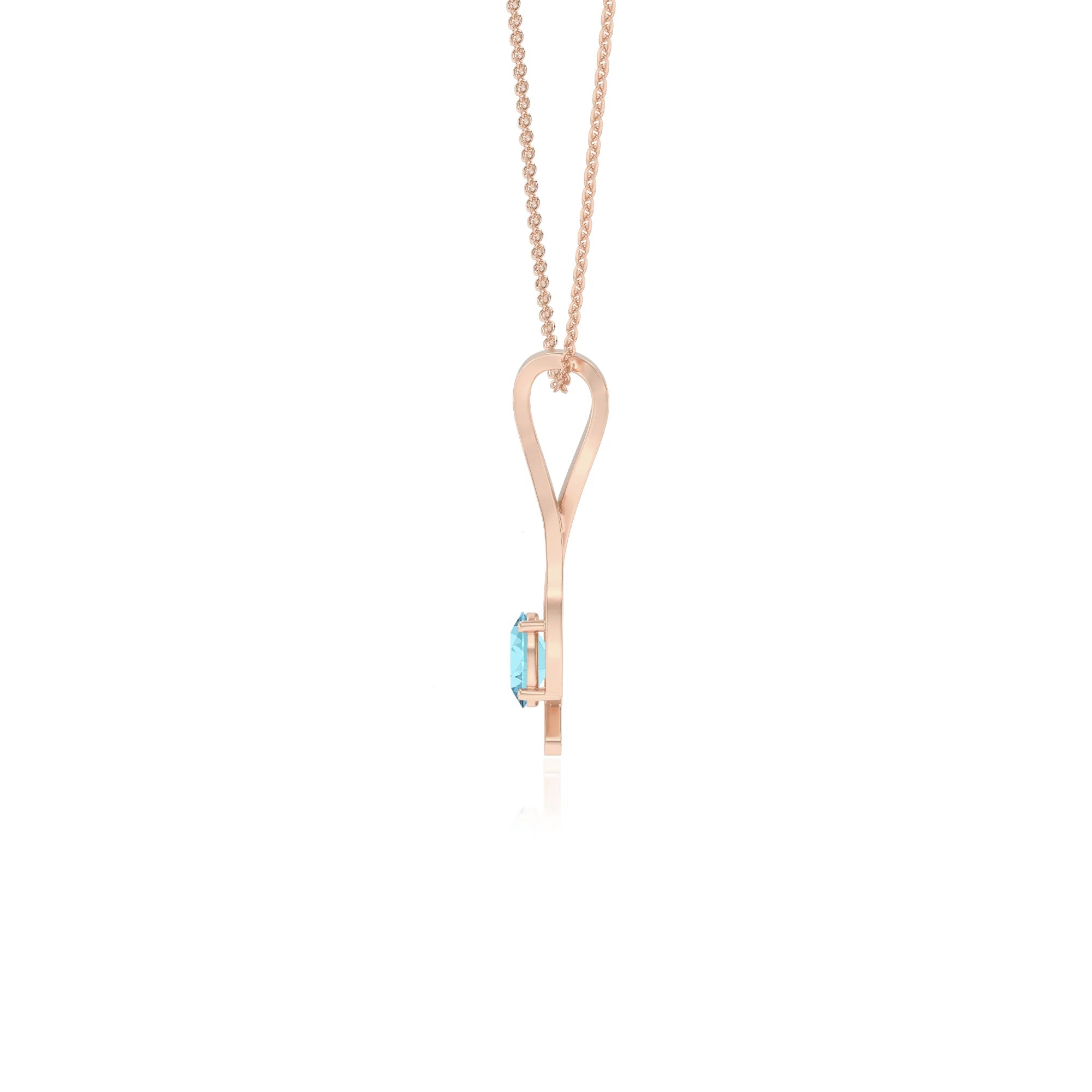 lab grown aquamarine oval solitaire necklaces in rose gold