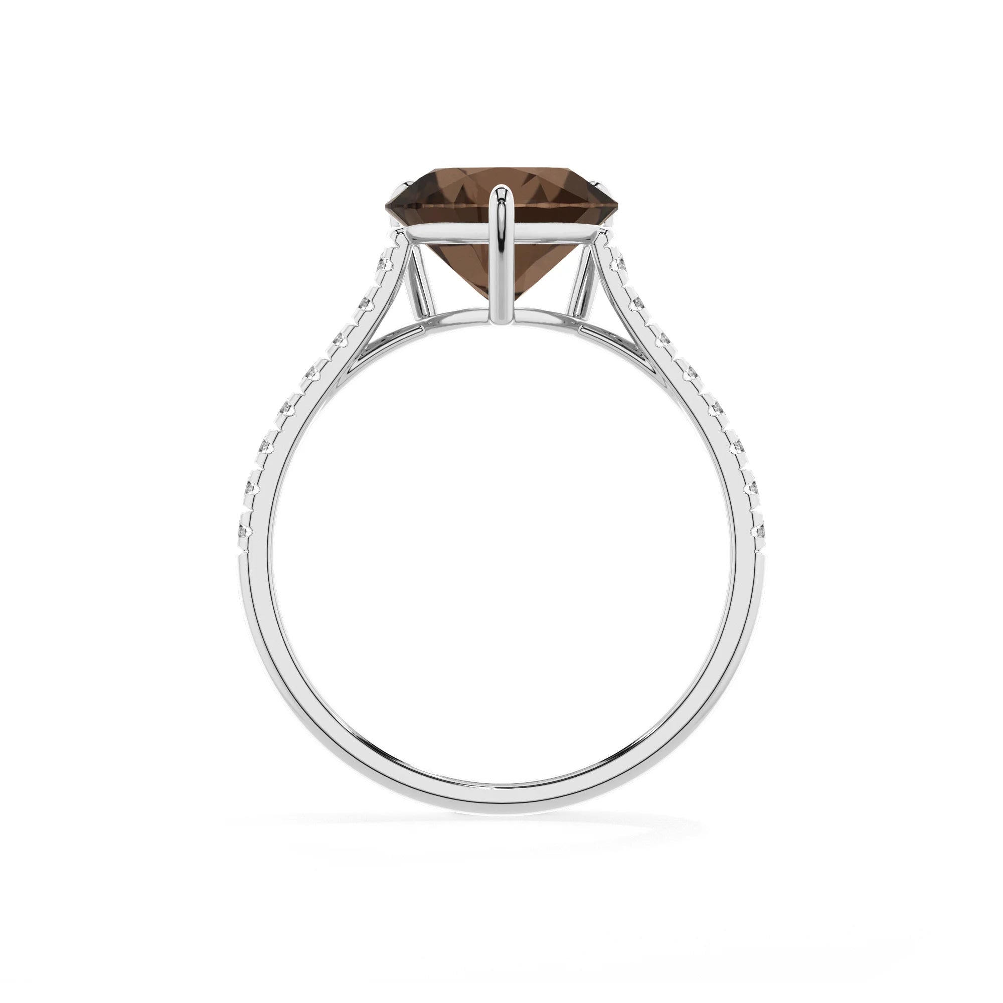 natural smoky-quartz heart half eternity solitaire engagement rings in sterling silver