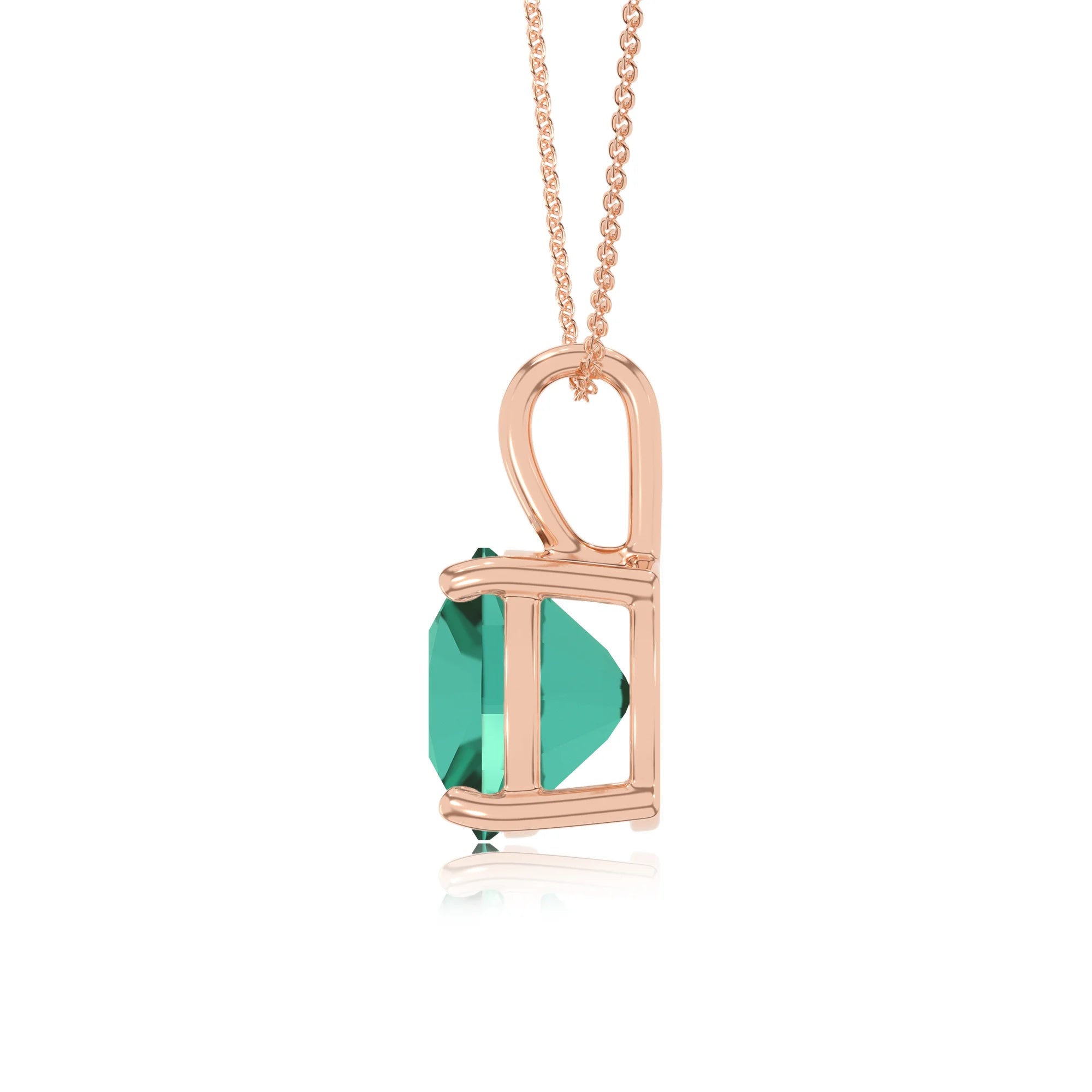 lab grown emerald cushion solitaire necklaces in rose gold