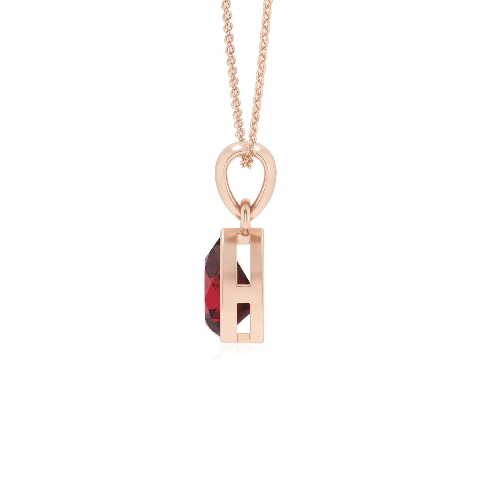 lab grown ruby pear solitaire necklaces in rose gold