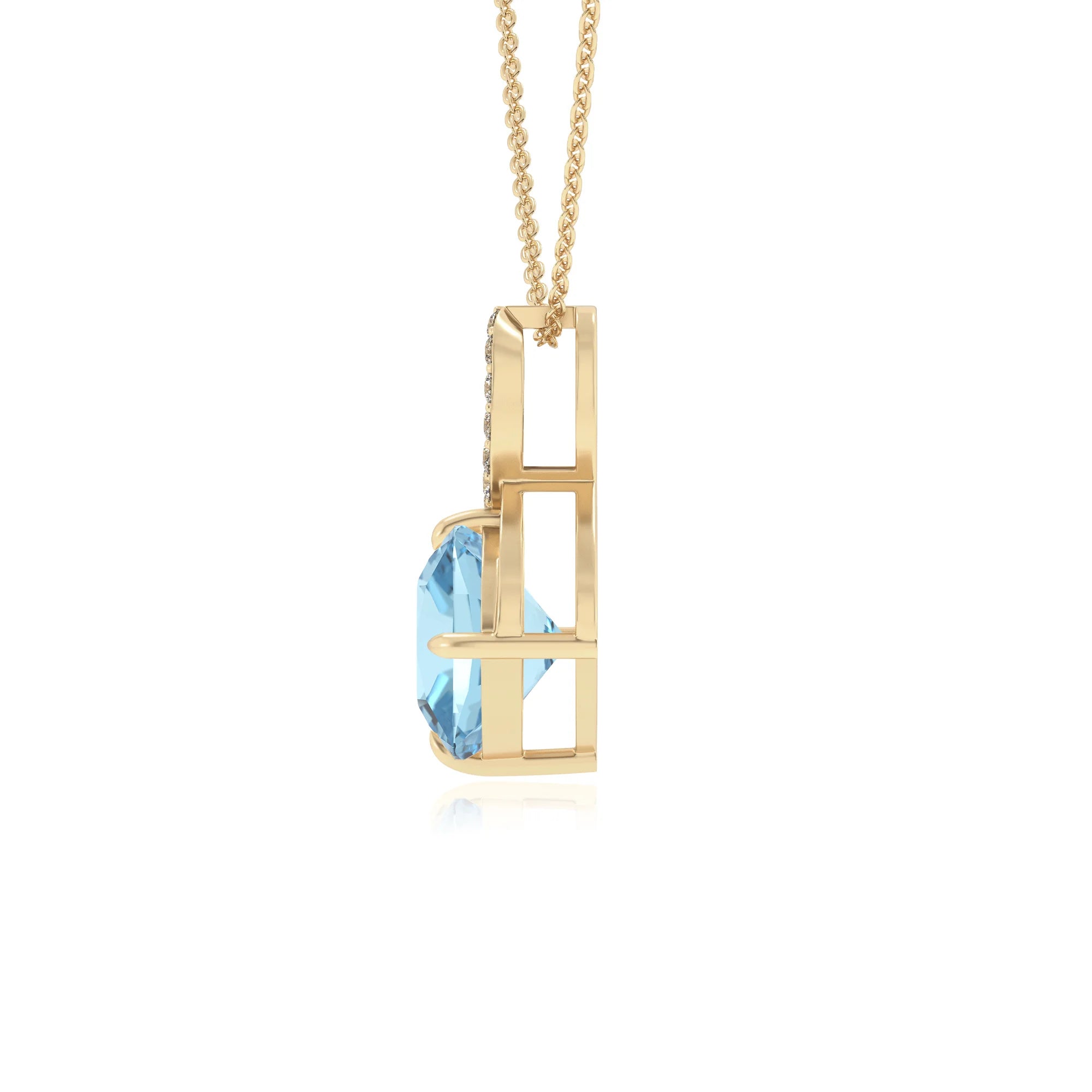 lab grown aquamarine cushion infinity necklaces in yellow gold