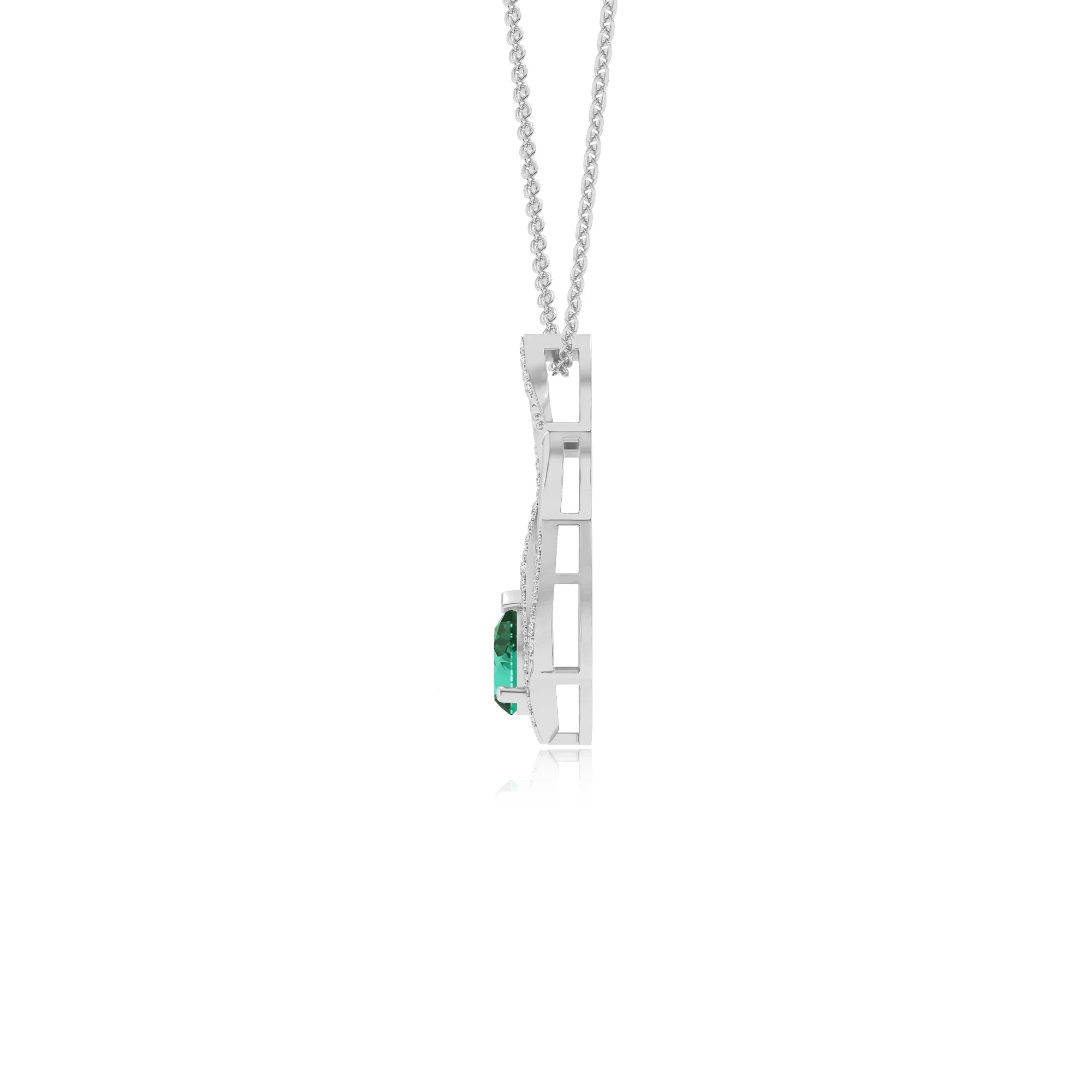 lab grown emerald pear solitaire necklaces in white gold