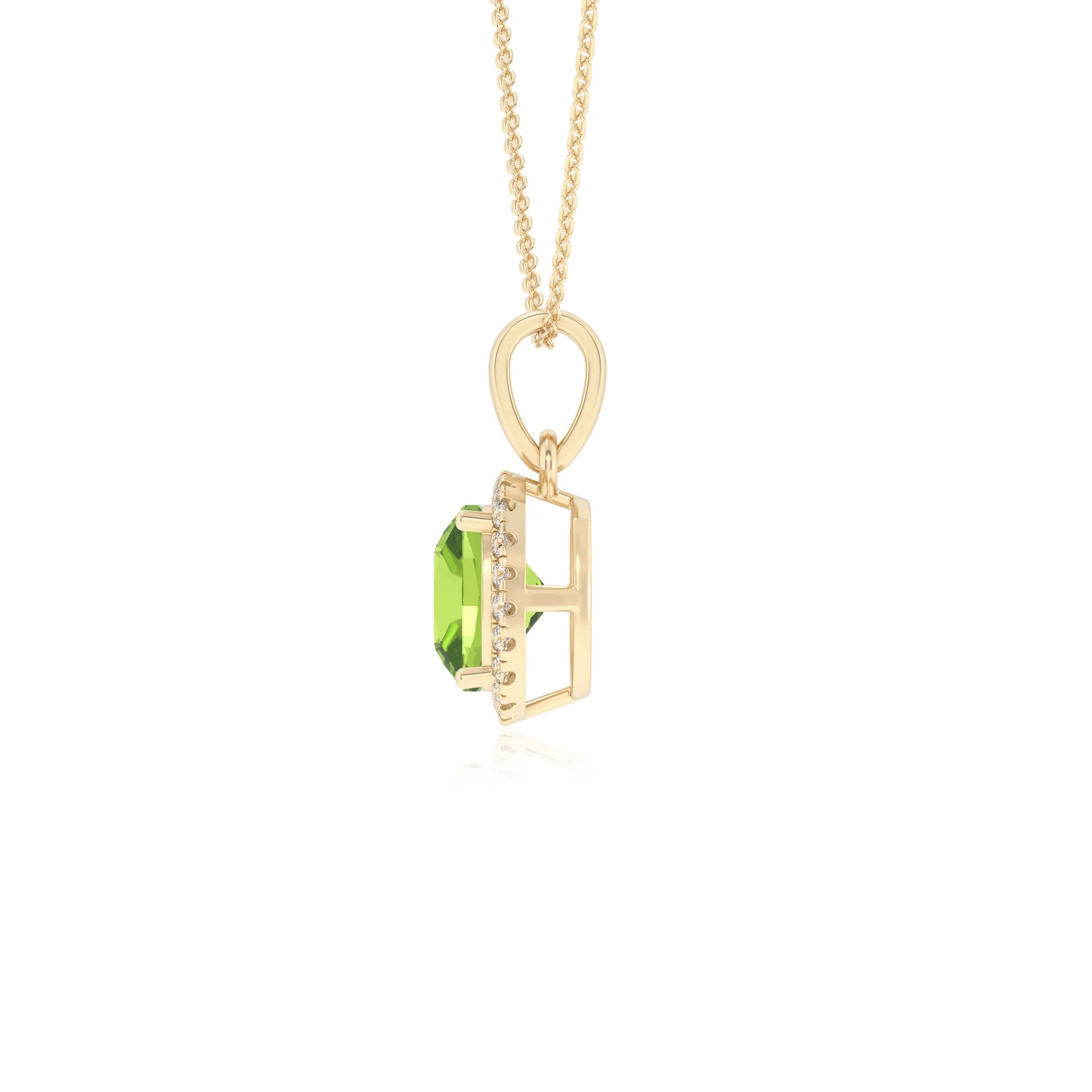 natural peridot cushion solitaire necklaces in yellow gold