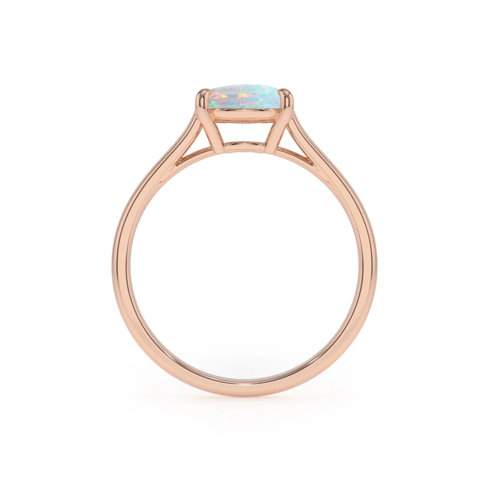 lab grown opal pear solitaire rings in rose gold