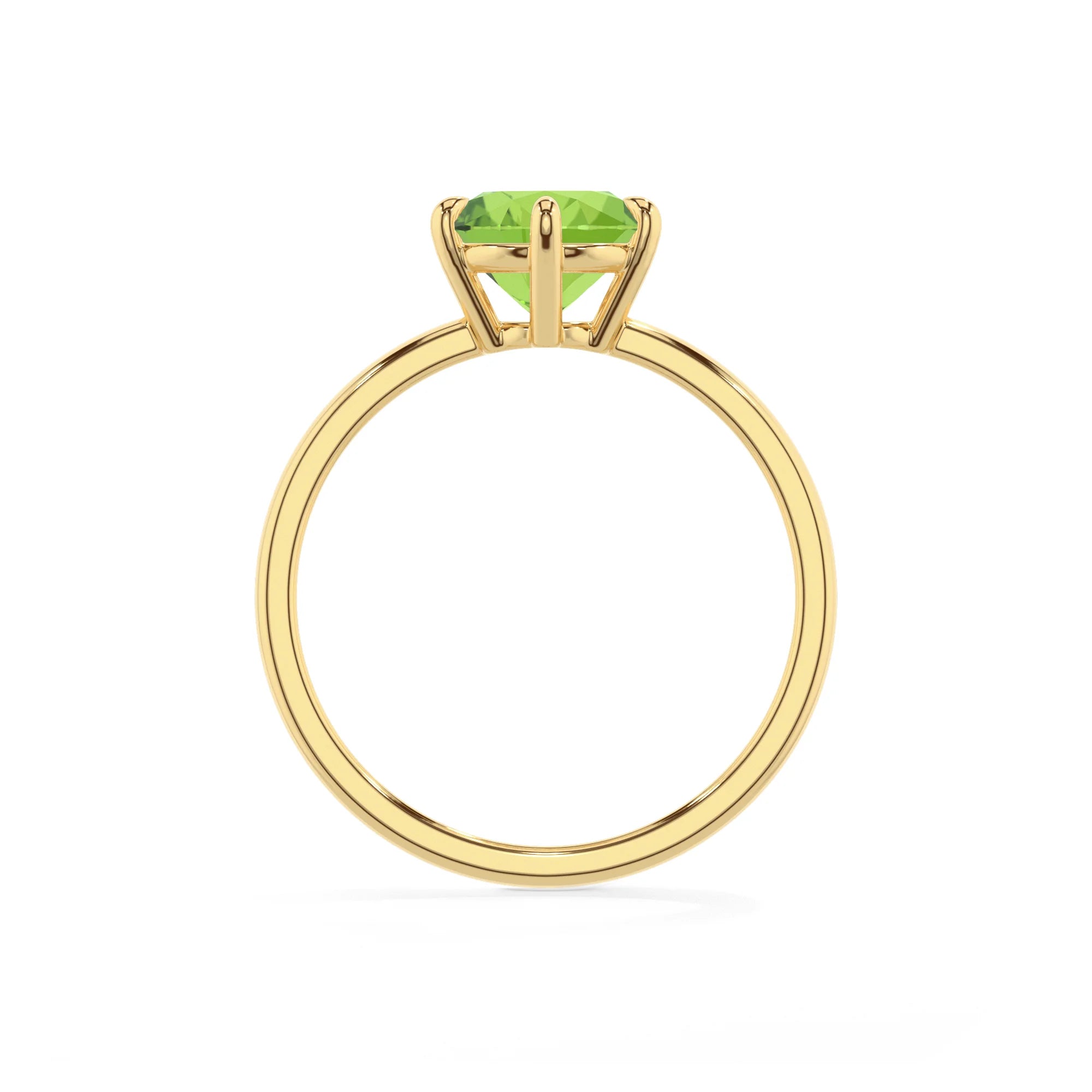 natural peridot round solitaire rings in yellow gold