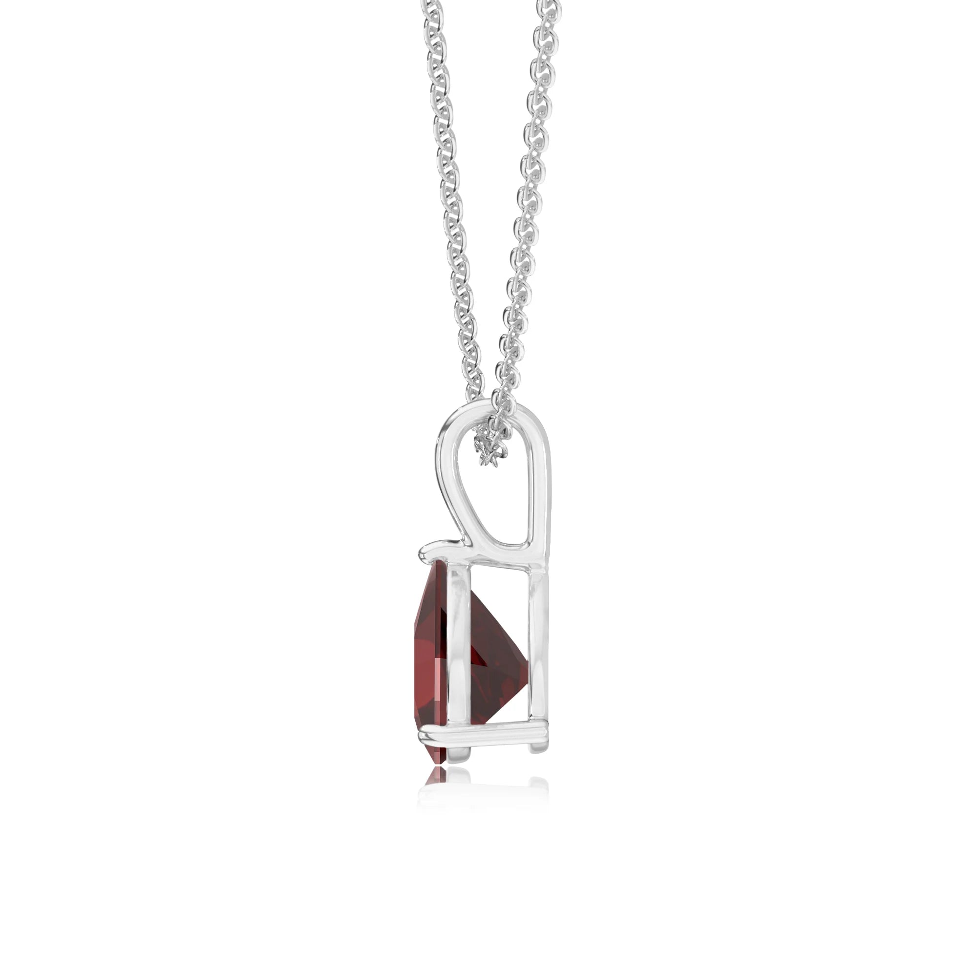 natural garnet trillion solitaire necklaces in white gold