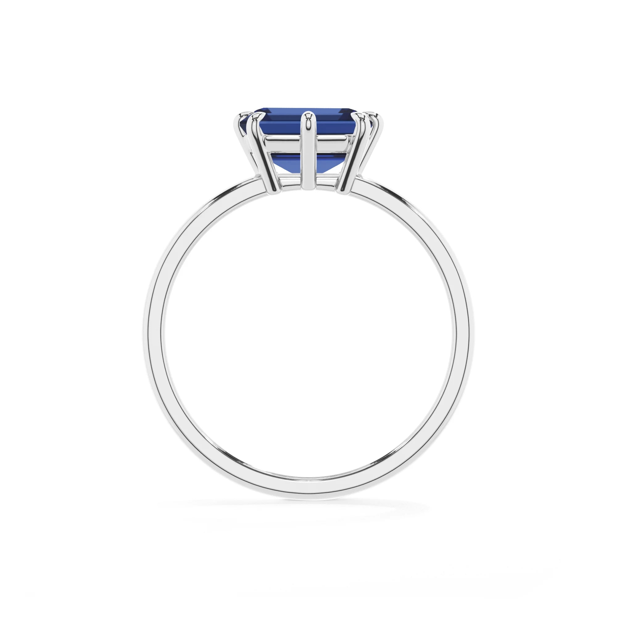 lab grown blue-sapphire emerald cut solitaire rings in sterling silver