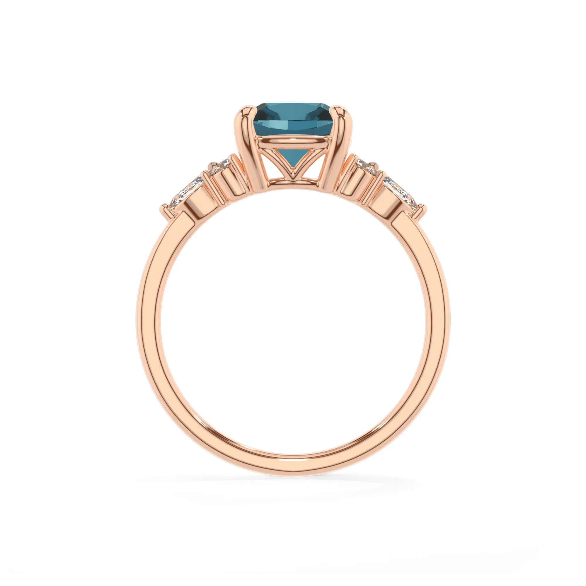 natural london-blue-topaz cushion solitaire rings in rose gold