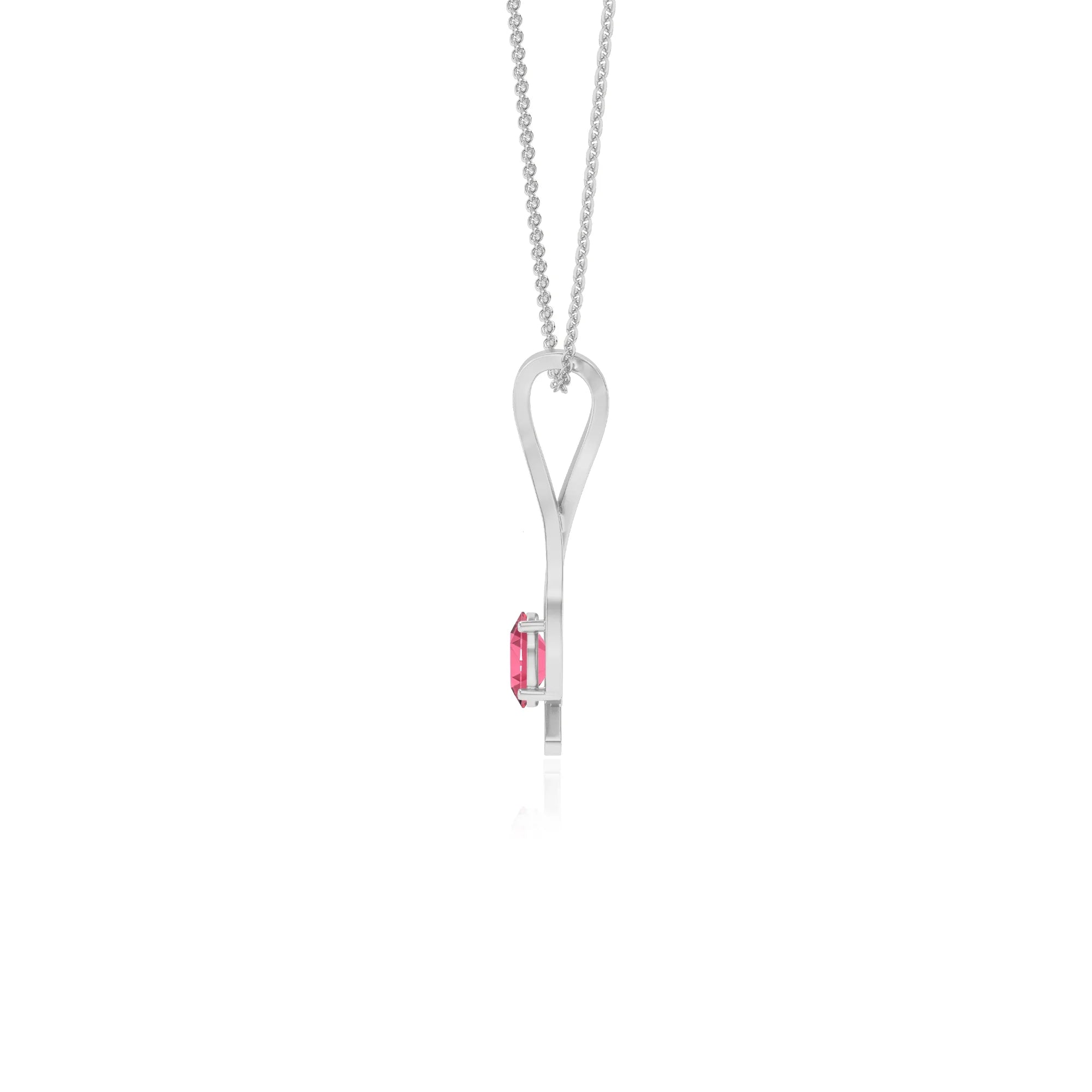 lab grown pink-tourmaline oval solitaire necklaces in white gold