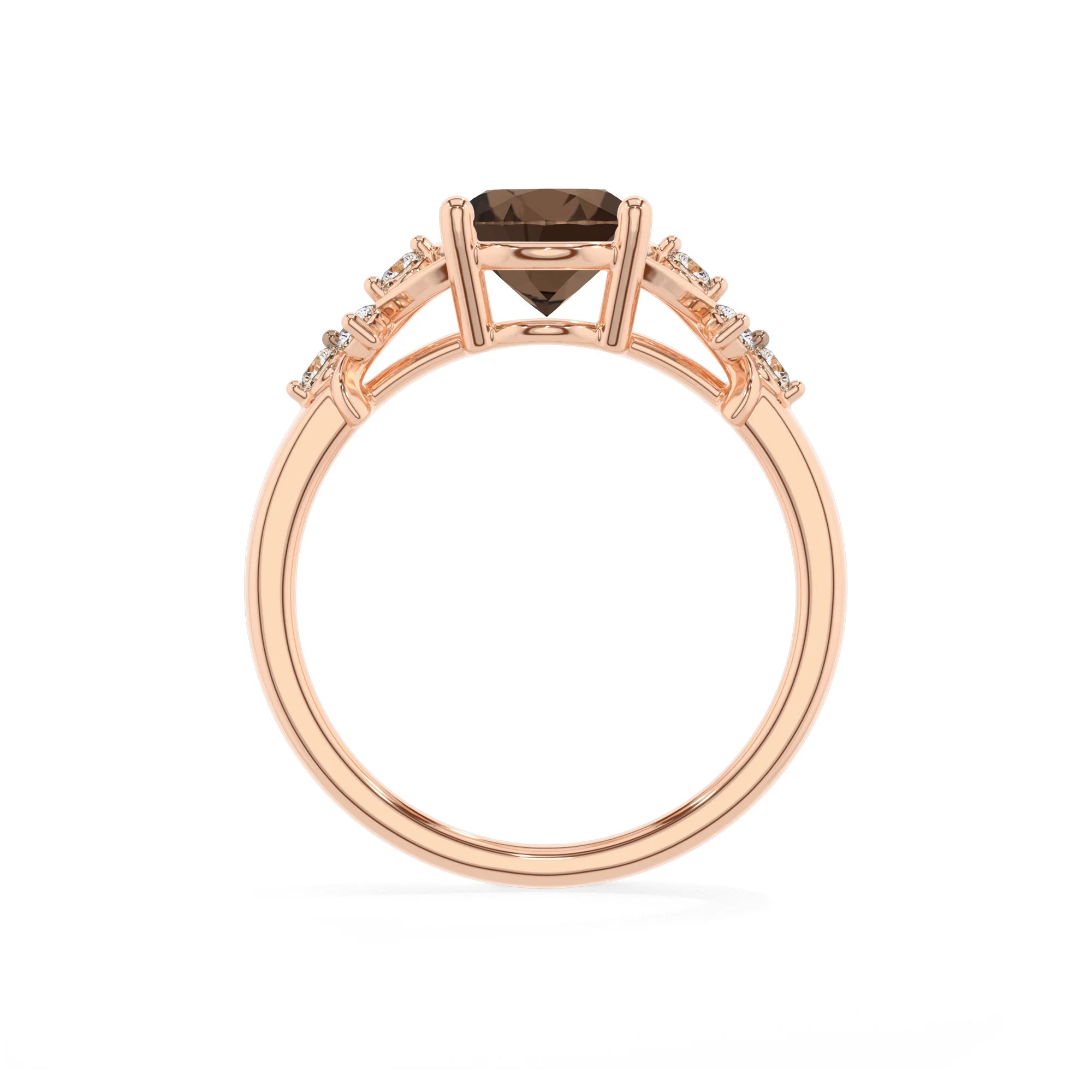 natural smoky-quartz oval solitaire rings in rose gold