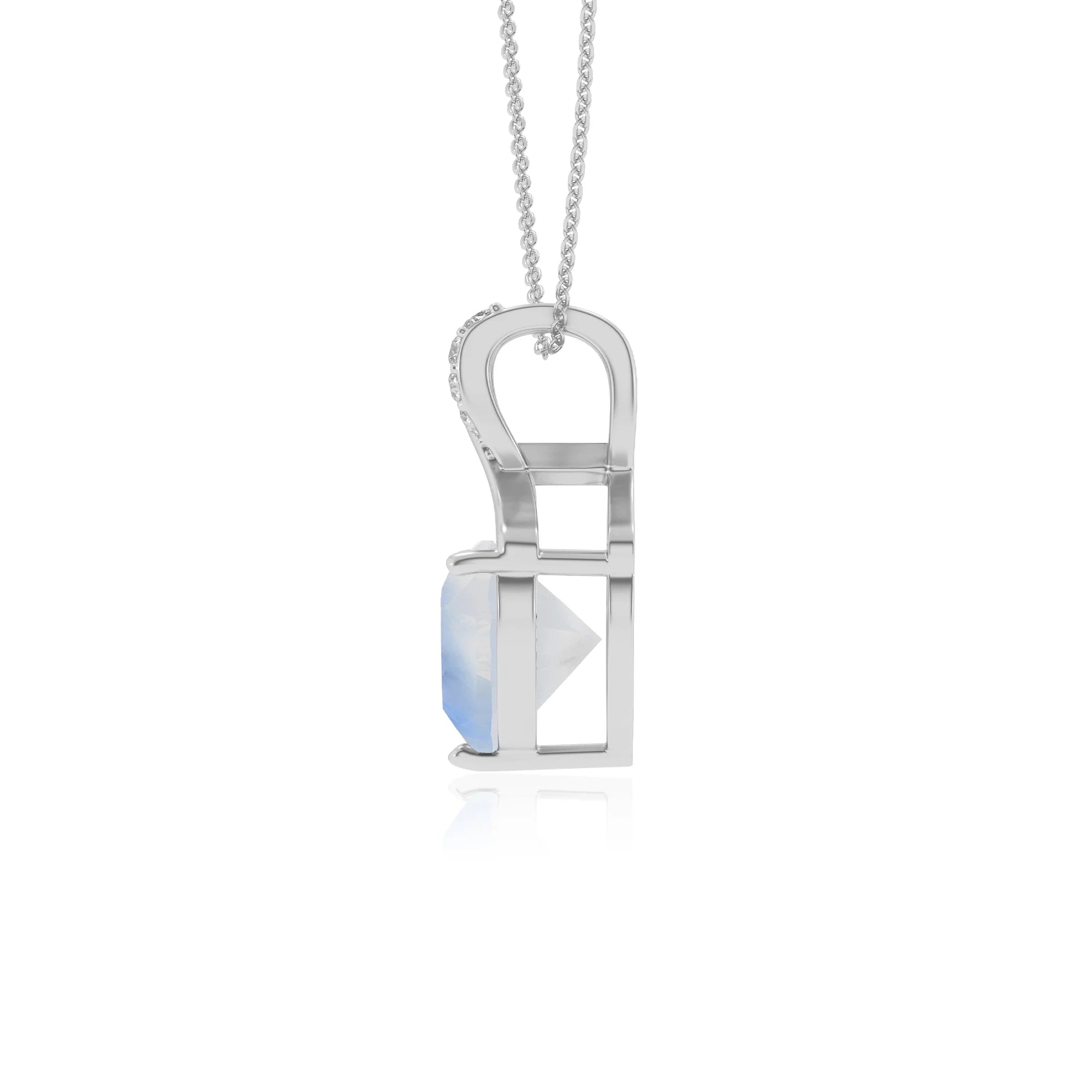 natural rainbow-moonstone heart solitaire necklaces in platinum