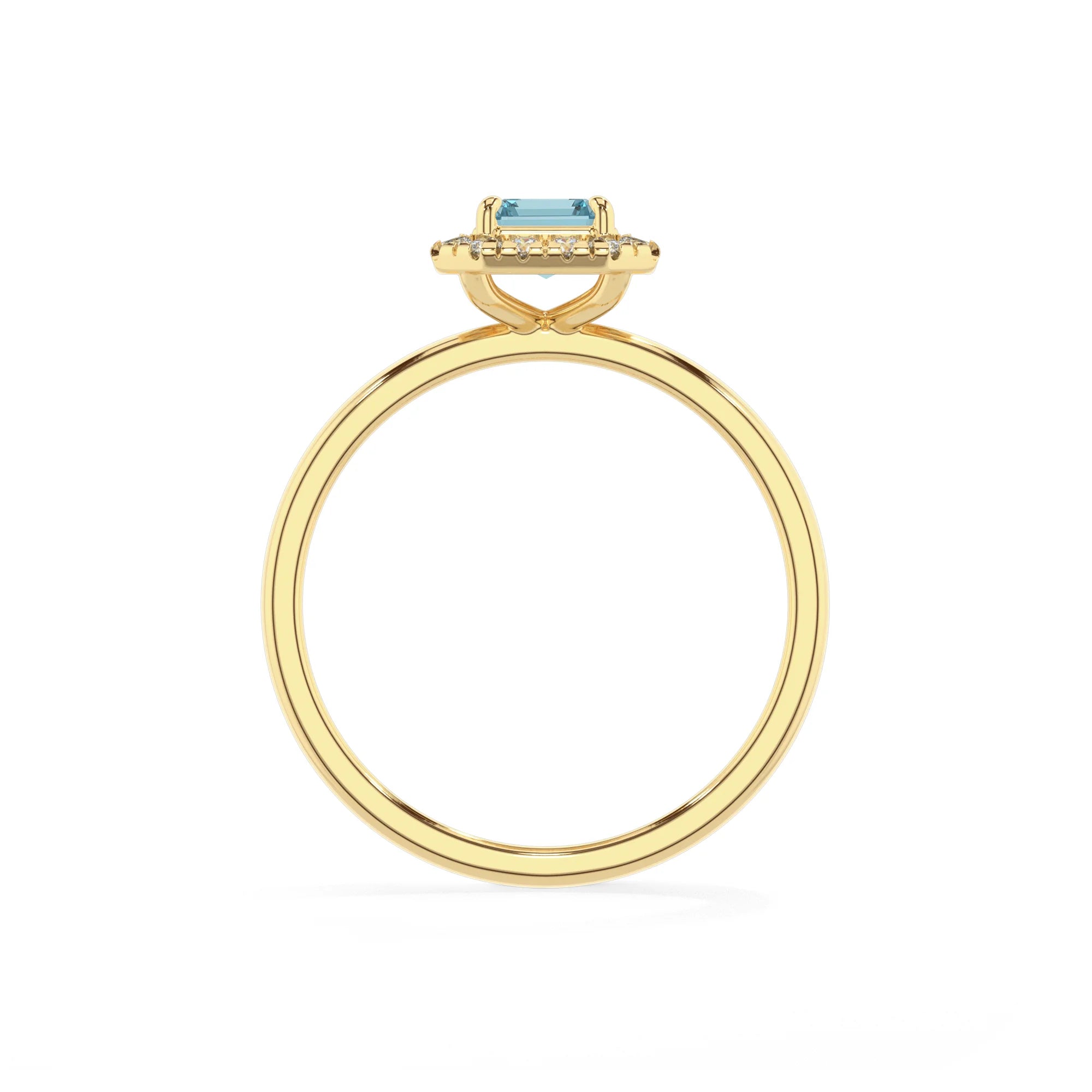 lab grown aquamarine emerald cut solitaire rings in yellow gold