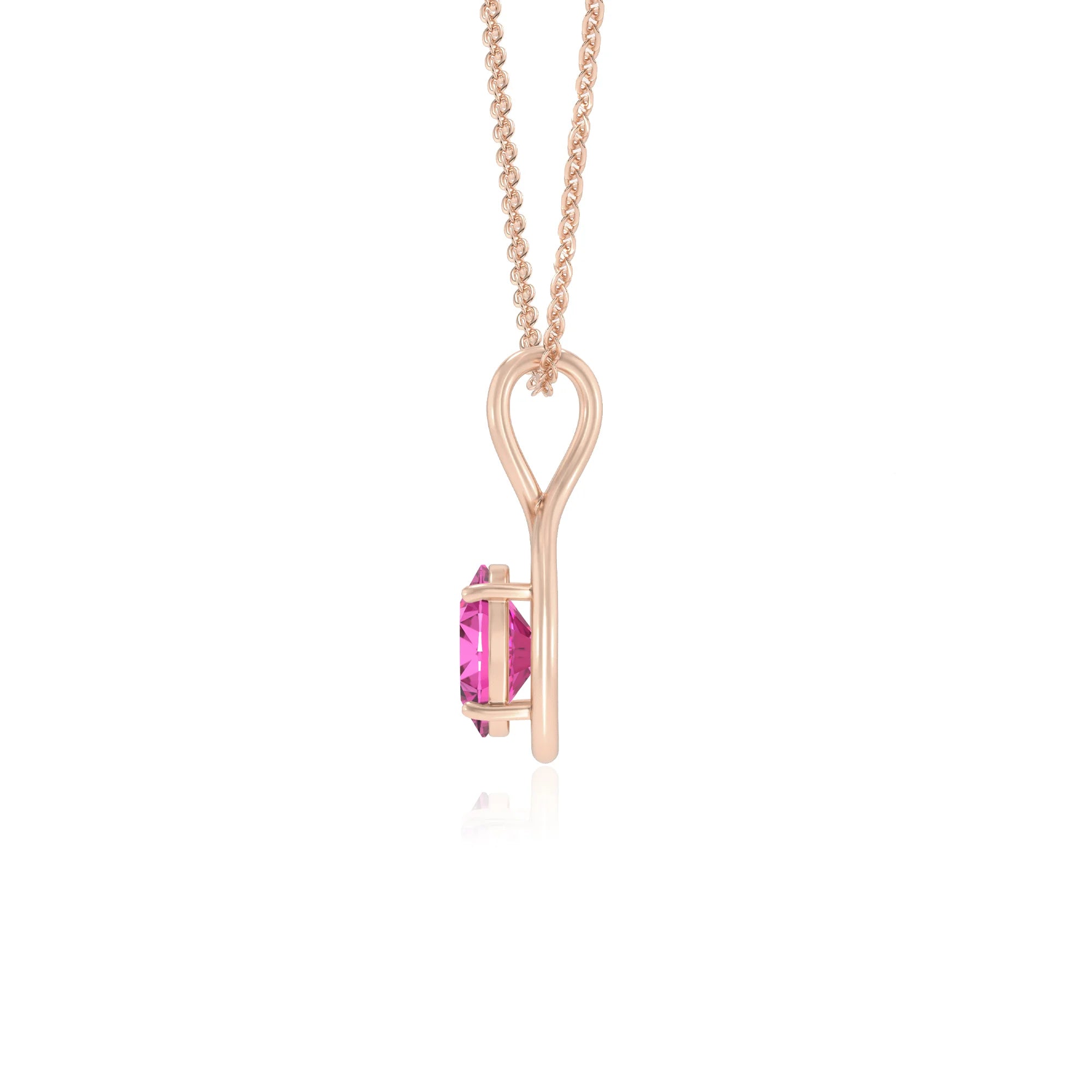 lab grown pink-sapphire oval solitaire necklaces in rose gold