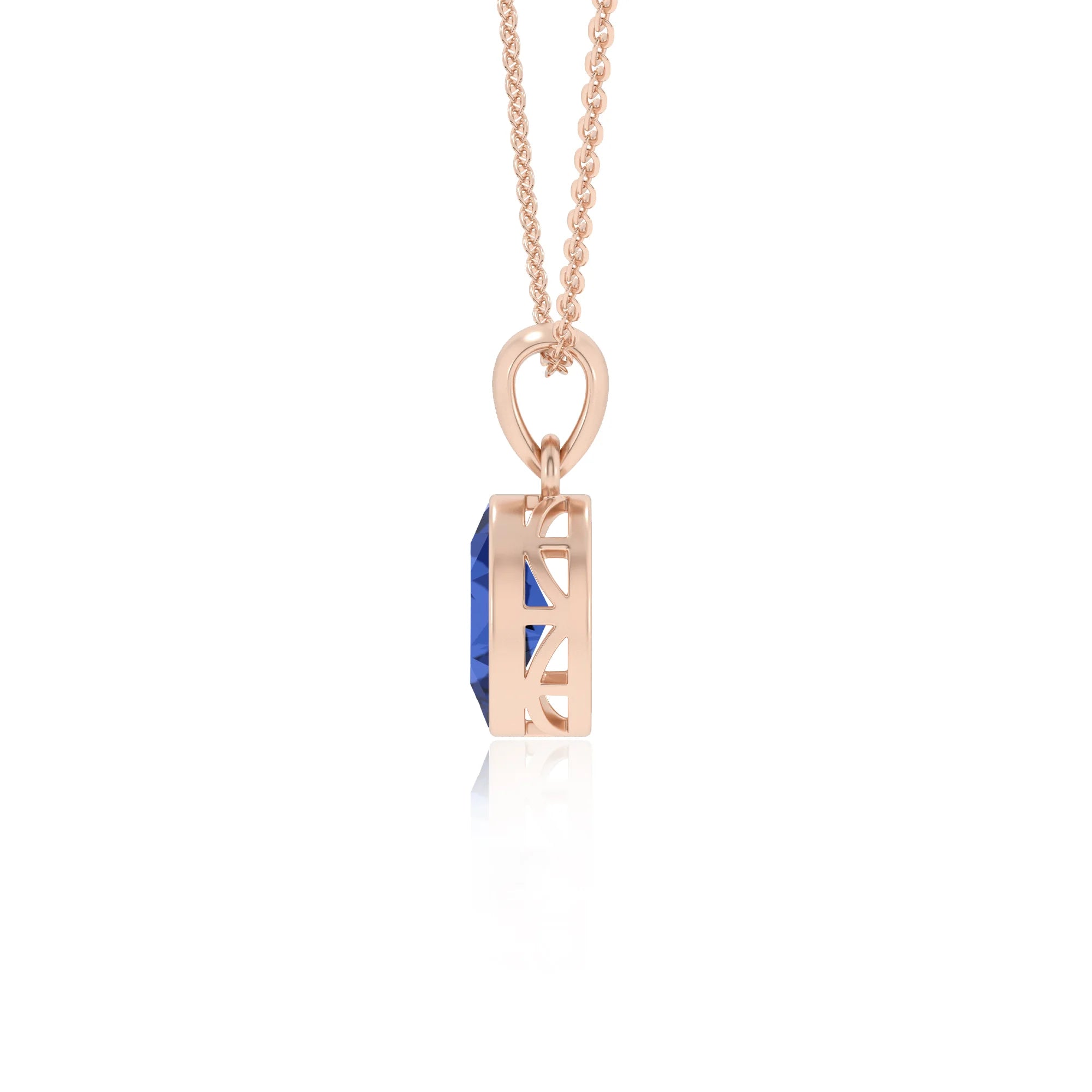 lab grown blue-sapphire oval solitaire necklaces in rose gold