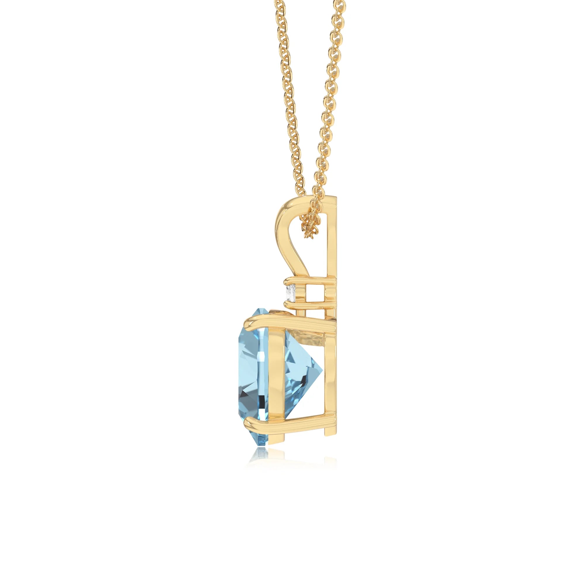 lab grown aquamarine heart solitaire v-bale necklaces in yellow gold