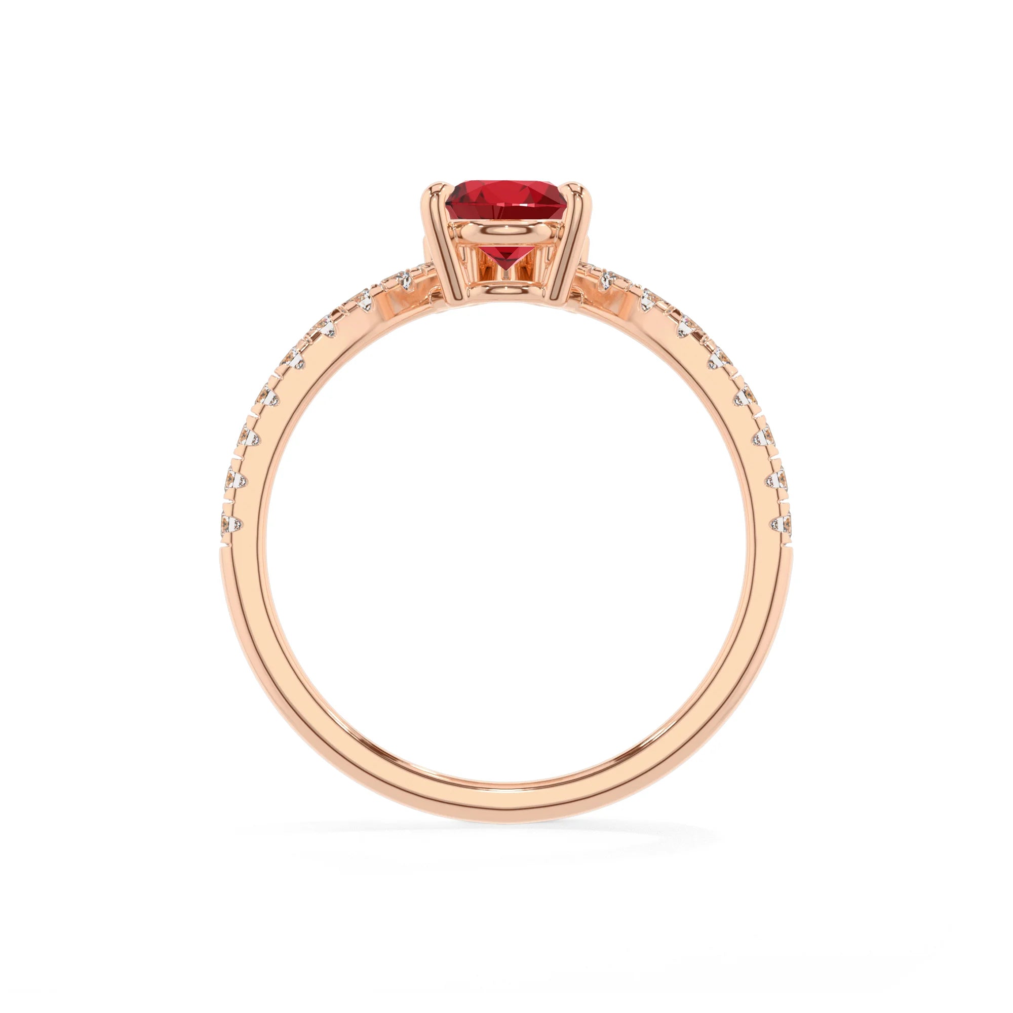 lab grown ruby pear solitaire rings in rose gold