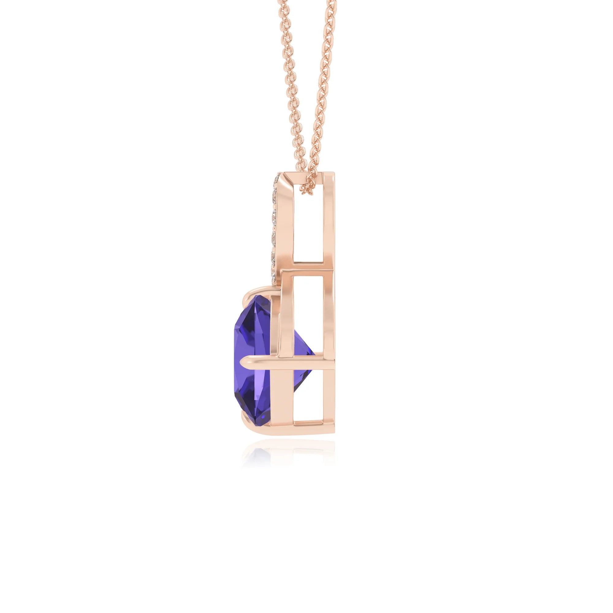 lab grown tanzanite cushion infinity necklaces in rose gold