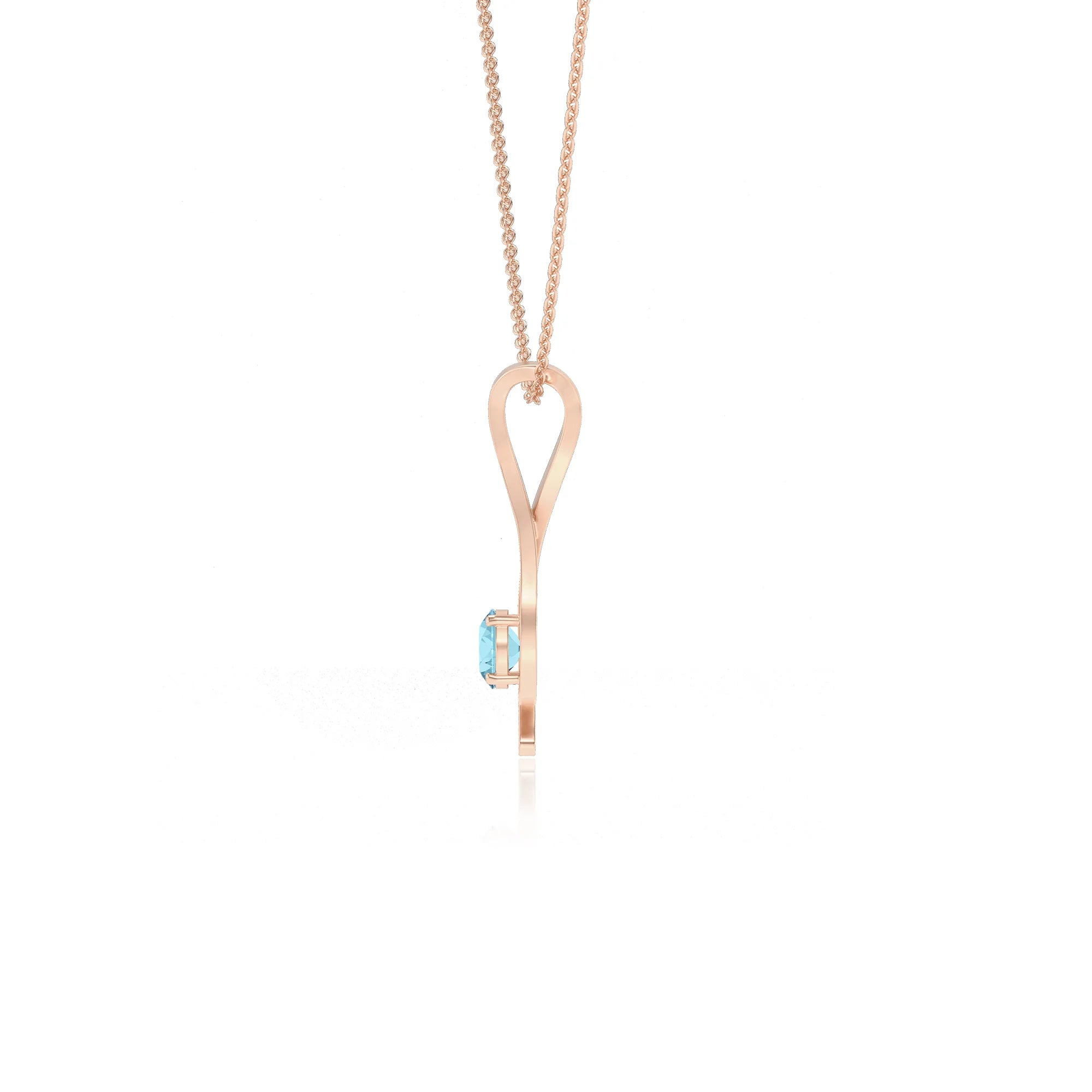 lab grown aquamarine round solitaire necklaces in rose gold