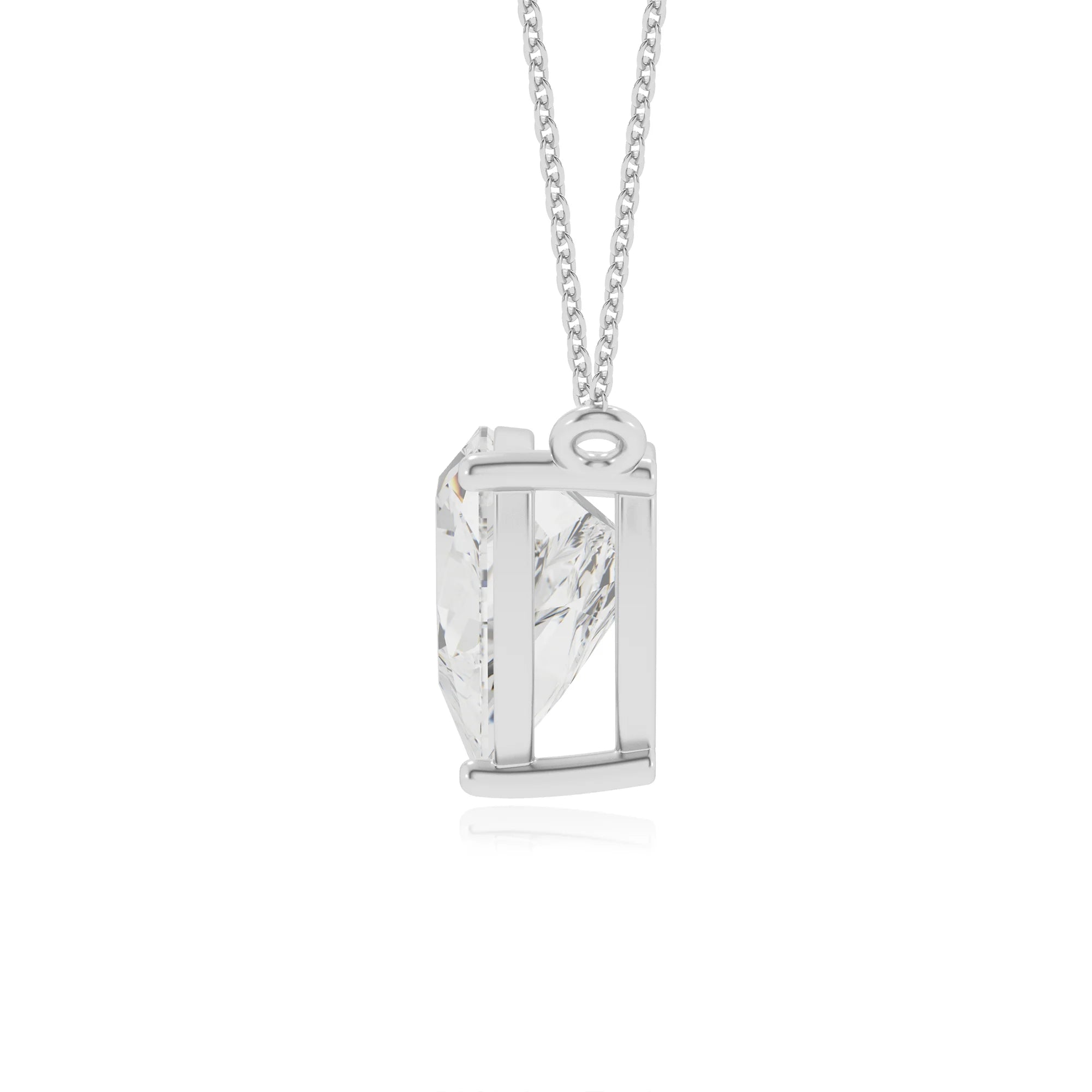 lab grown moissanite trillion solitaire necklaces in white gold