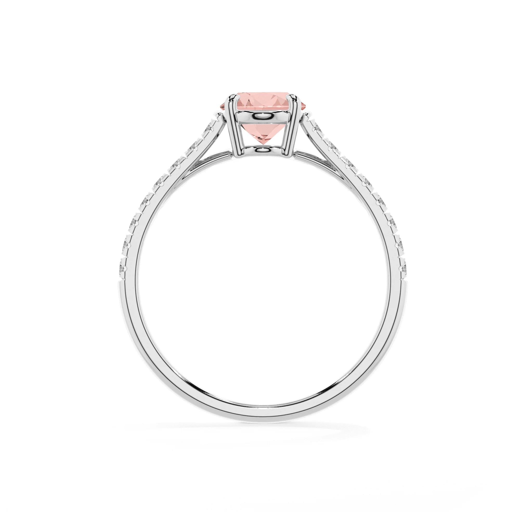 lab grown morganite oval half eternity solitaire engagement rings in sterling silver