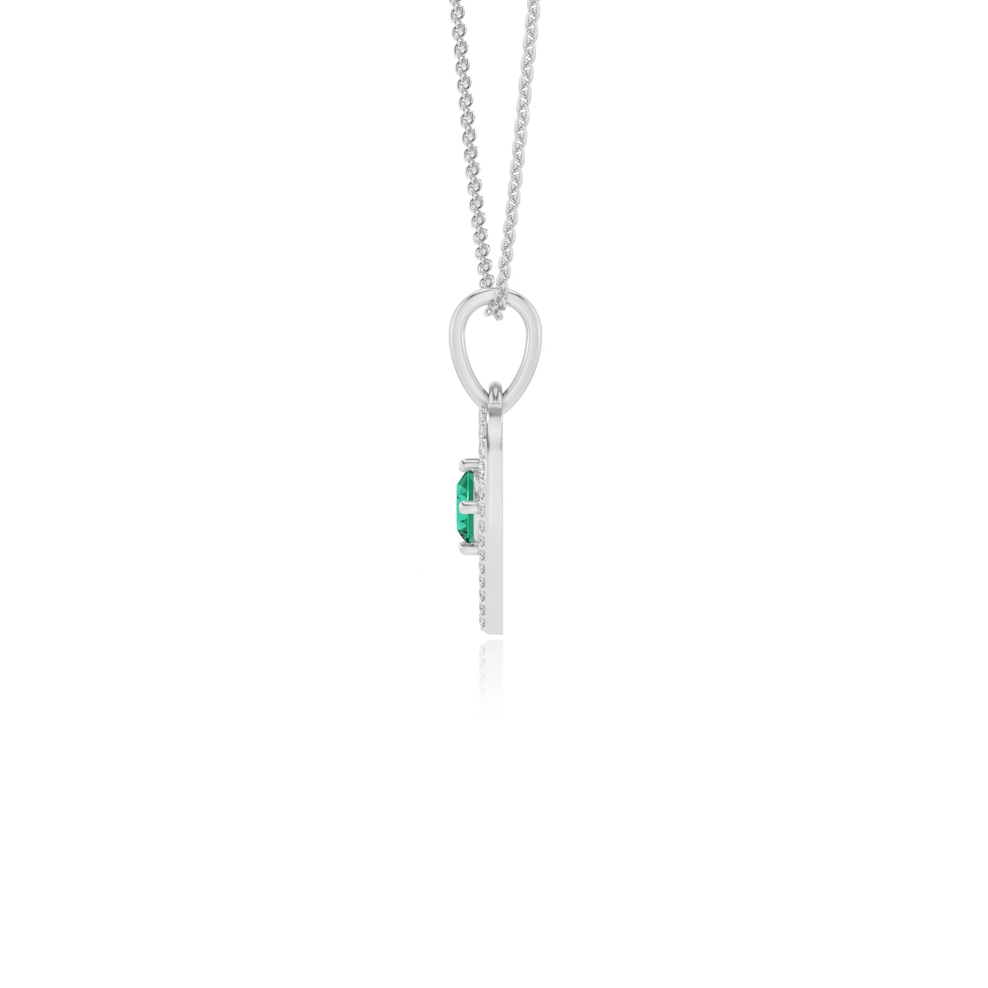 lab grown emerald round infinity necklaces in white gold