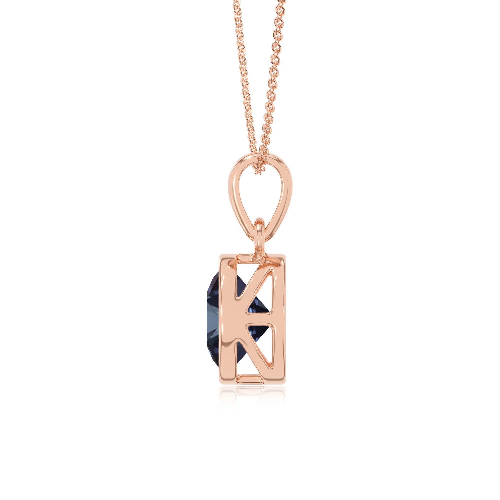 lab grown alexandrite round solitaire necklaces in rose gold