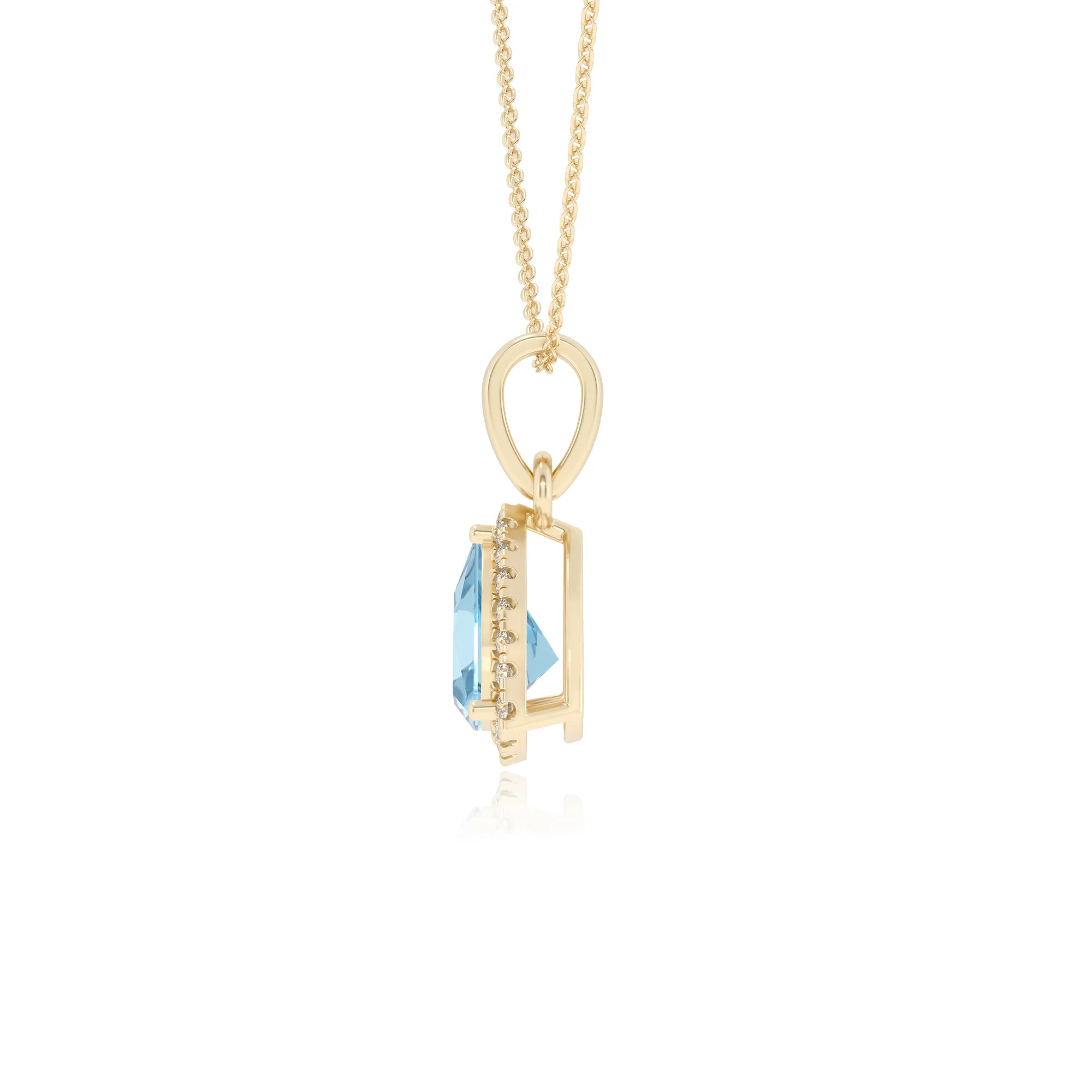 lab grown aquamarine trillion solitaire necklaces in yellow gold