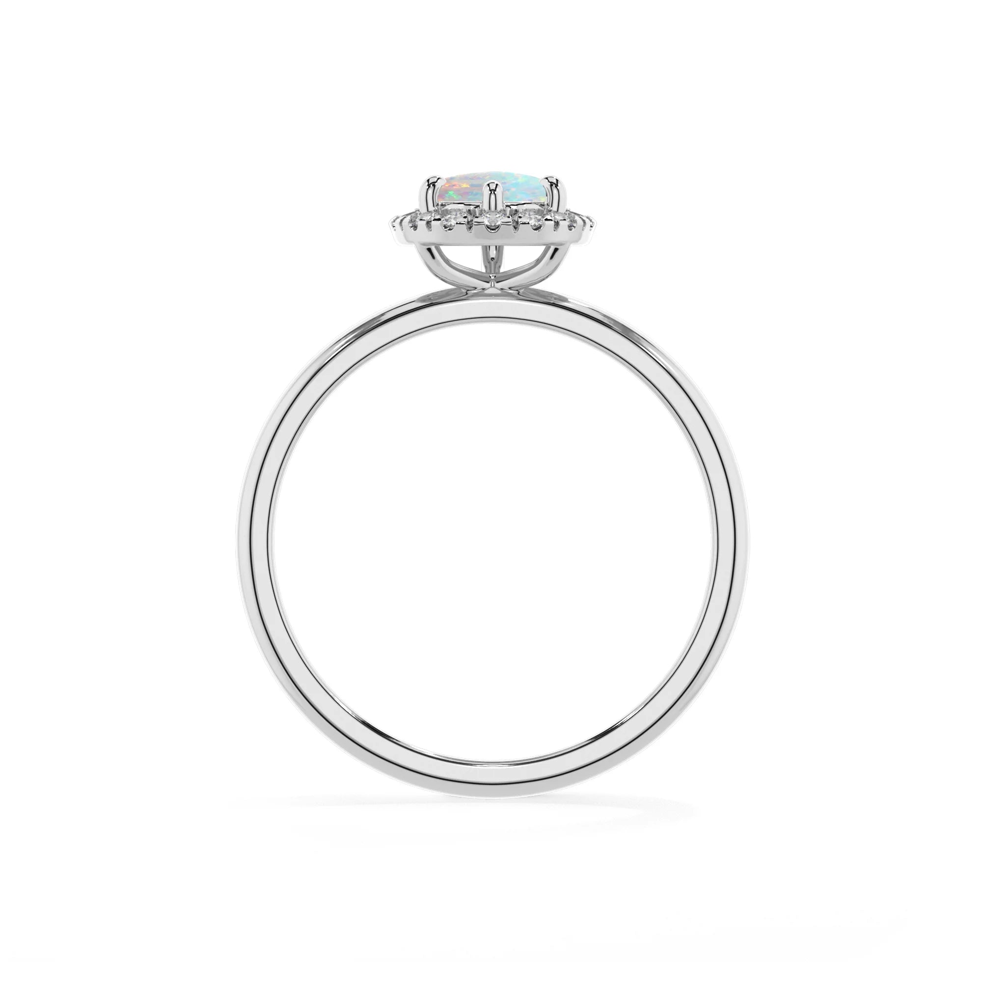 lab grown opal pear solitaire rings in white gold