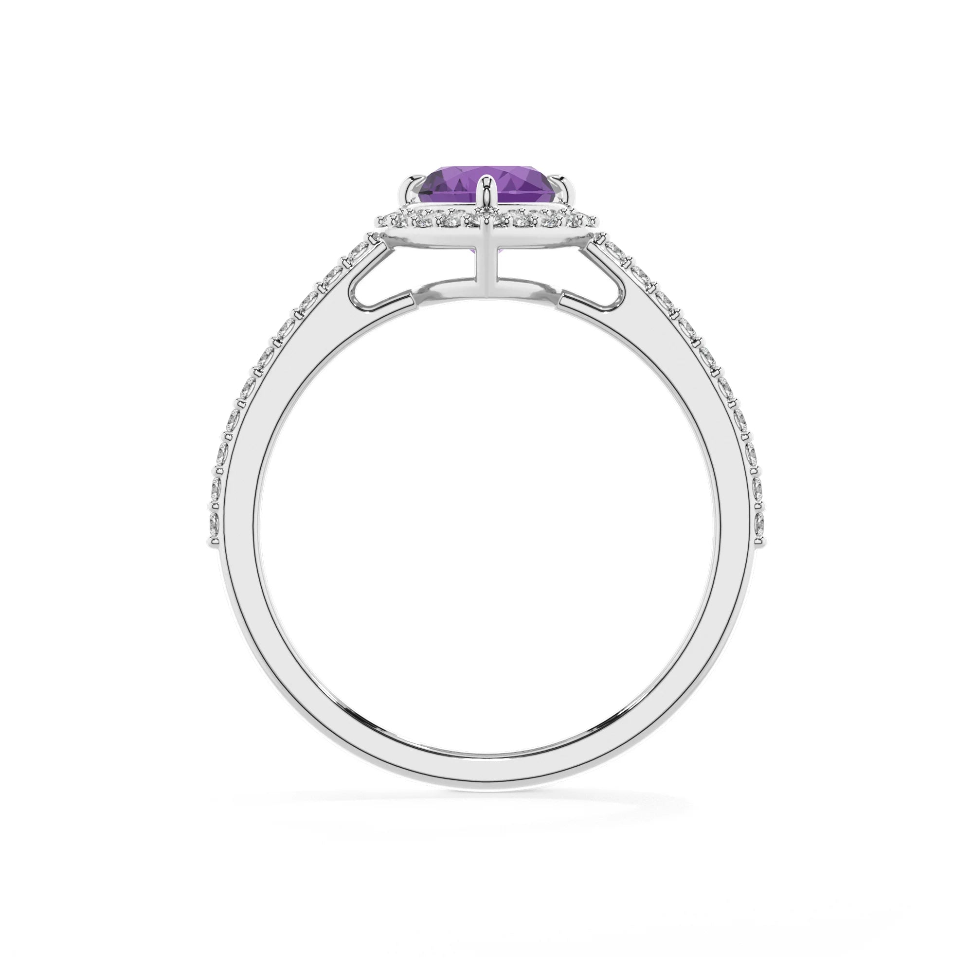 lab grown amethyst heart solitaire rings in platinum