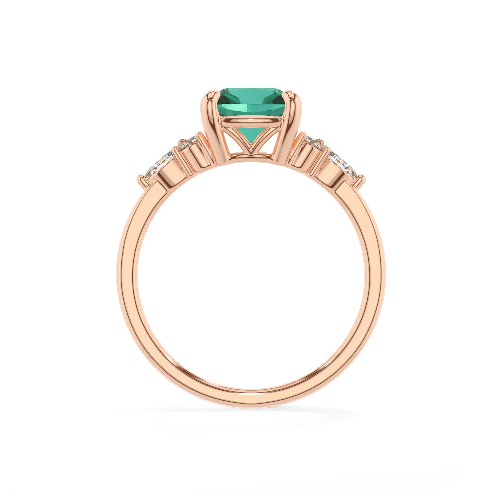lab grown emerald cushion solitaire rings in rose gold