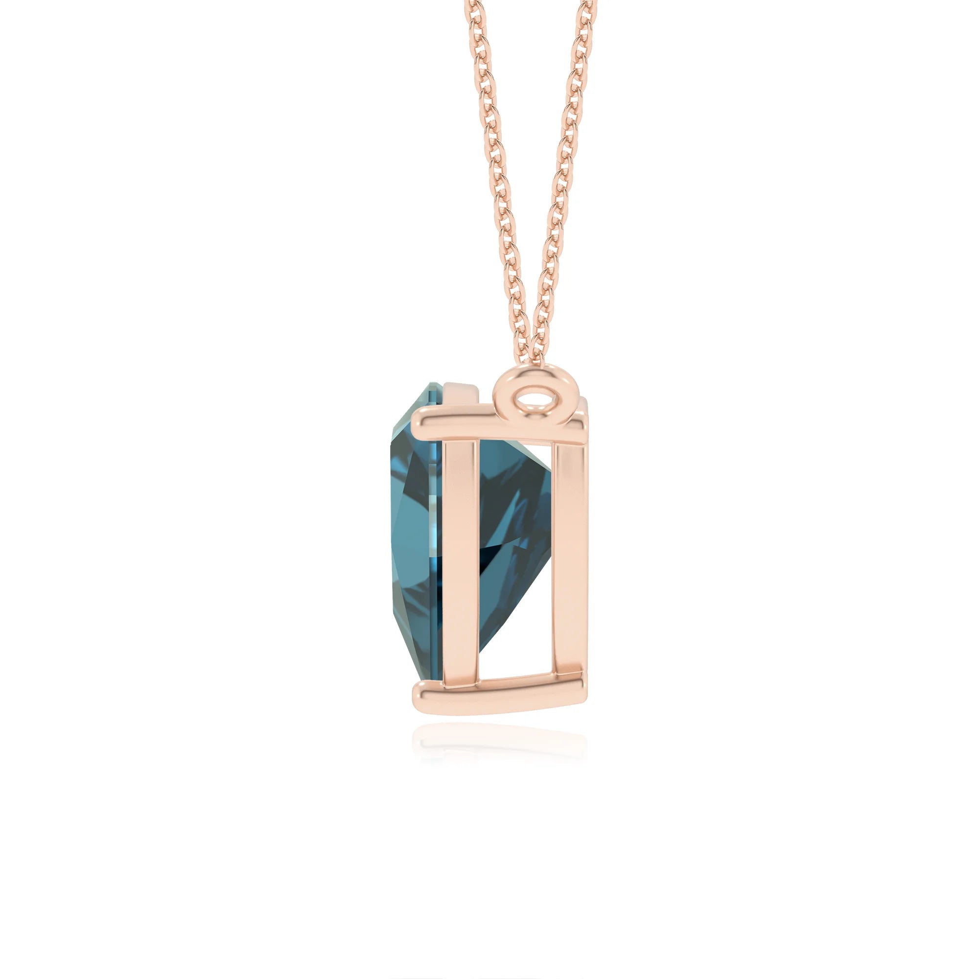 natural london-blue-topaz trillion solitaire necklaces in rose gold