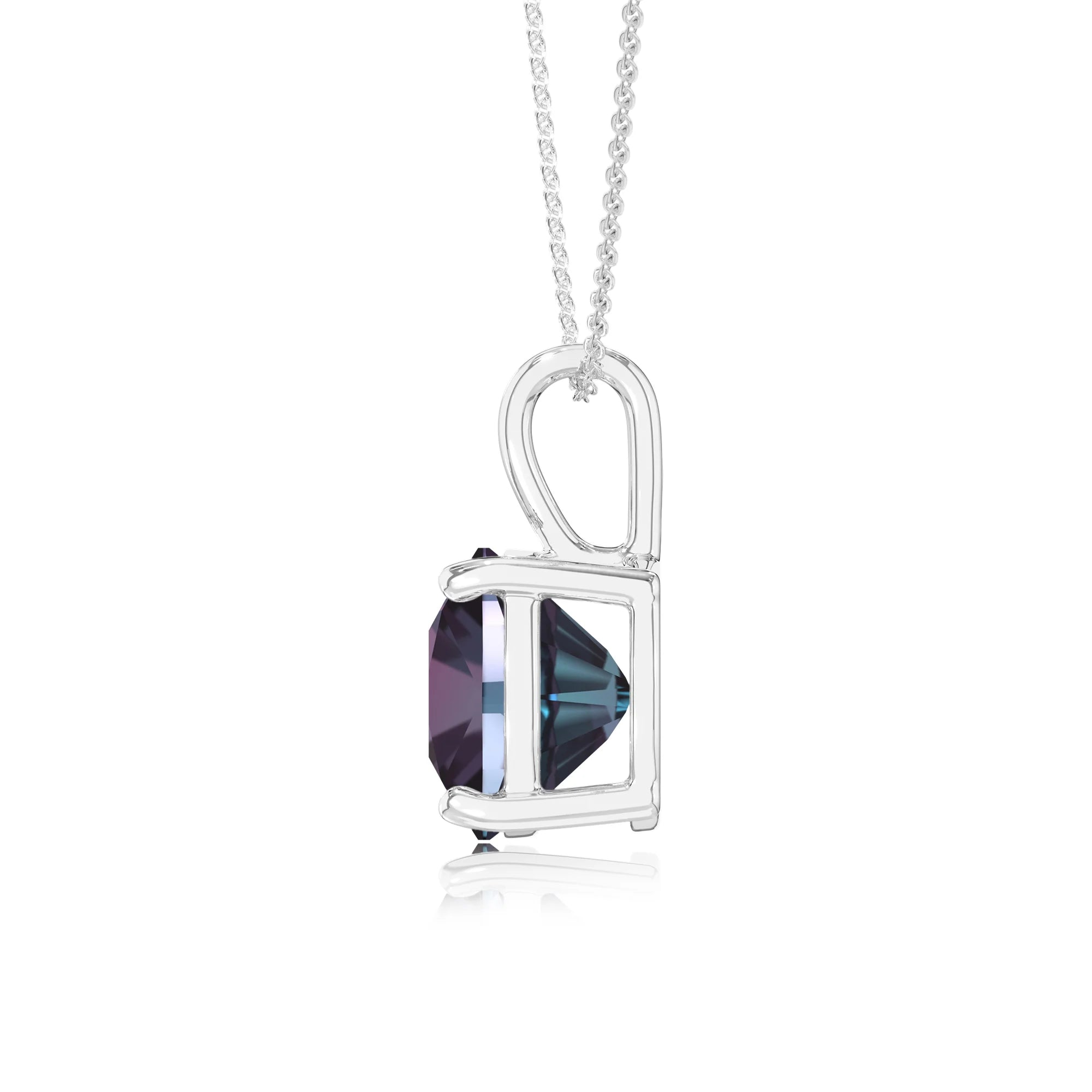 lab grown alexandrite cushion solitaire necklaces in white gold
