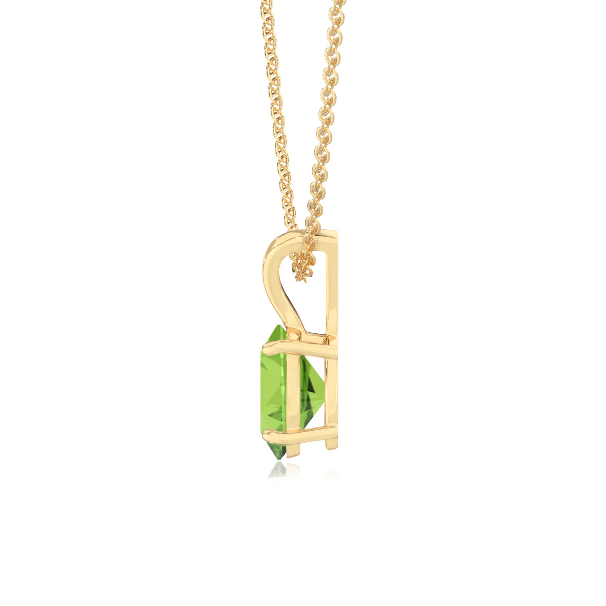 natural peridot oval solitaire v-bale necklaces in yellow gold