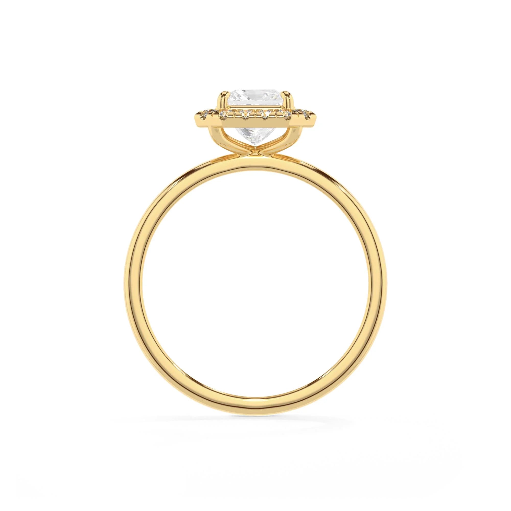 lab grown moissanite asscher solitaire rings in yellow gold