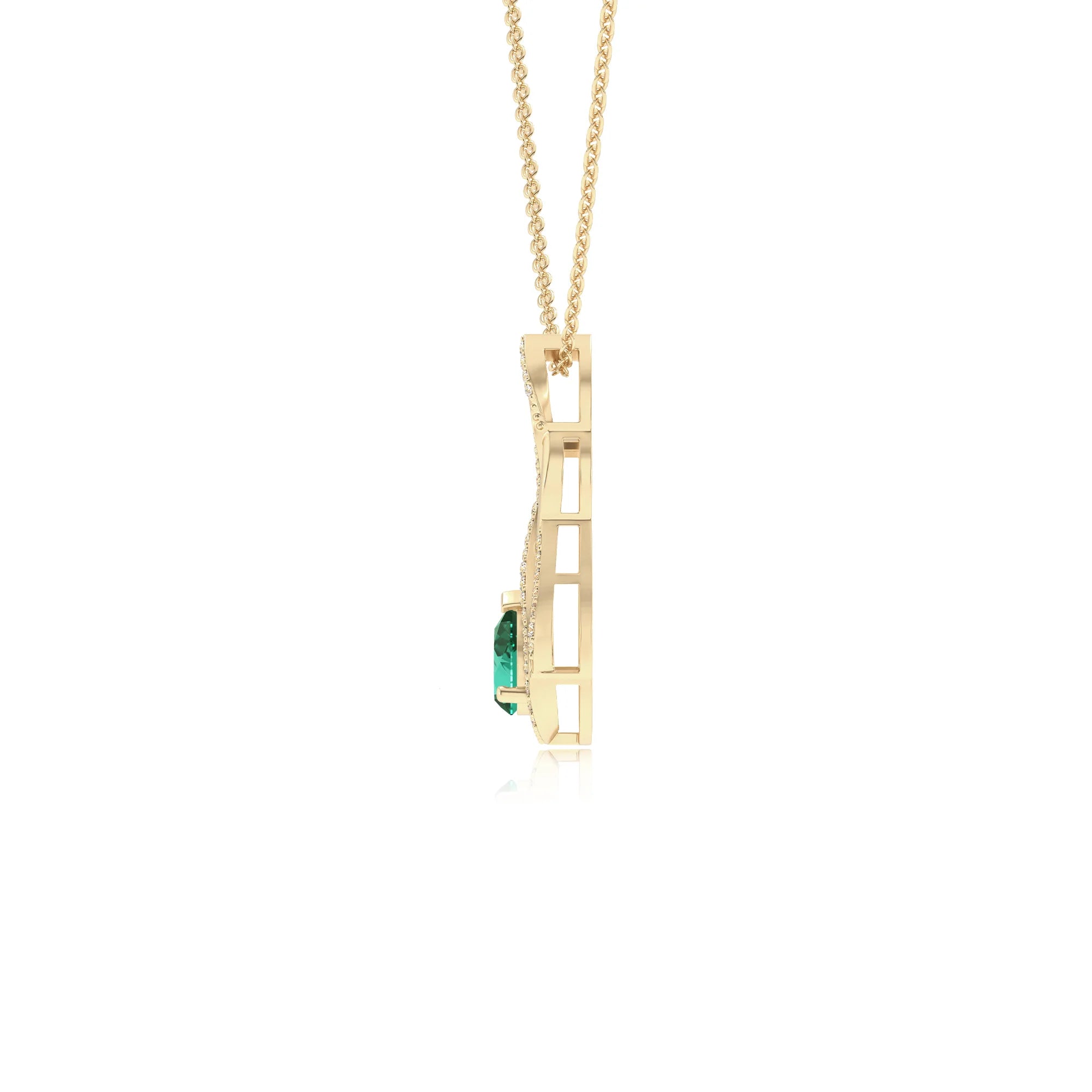 lab grown emerald pear solitaire necklaces in yellow gold