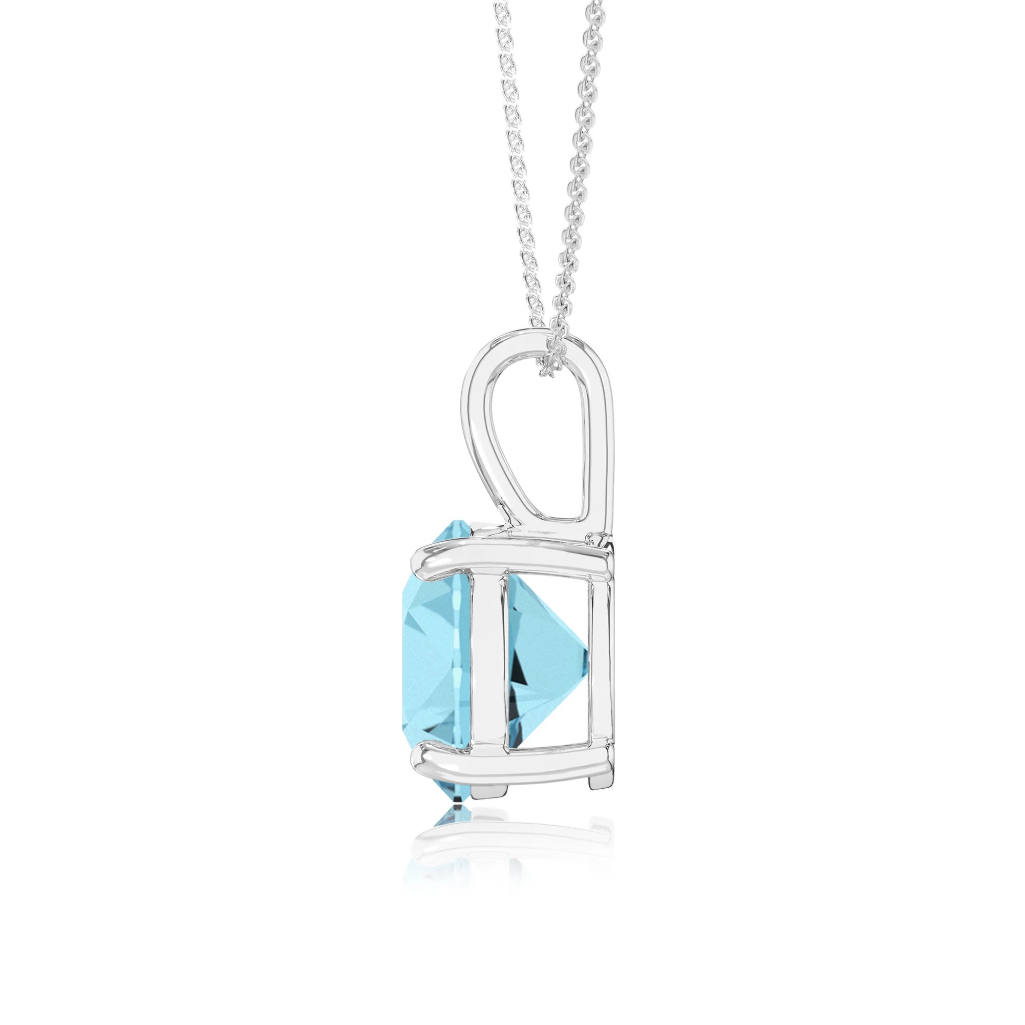 lab grown aquamarine round solitaire necklaces in platinum