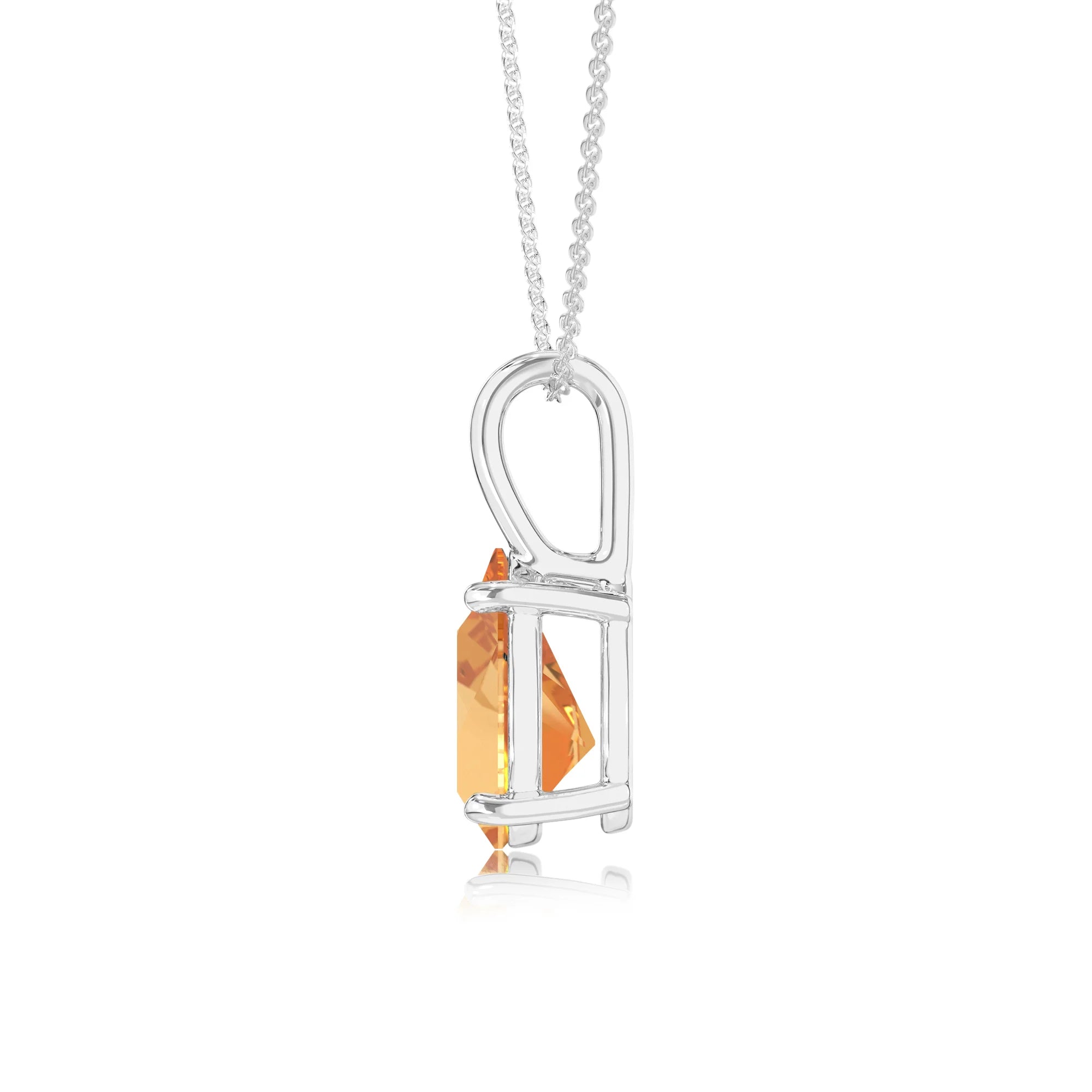 lab grown citrine pear solitaire necklaces in sterling silver