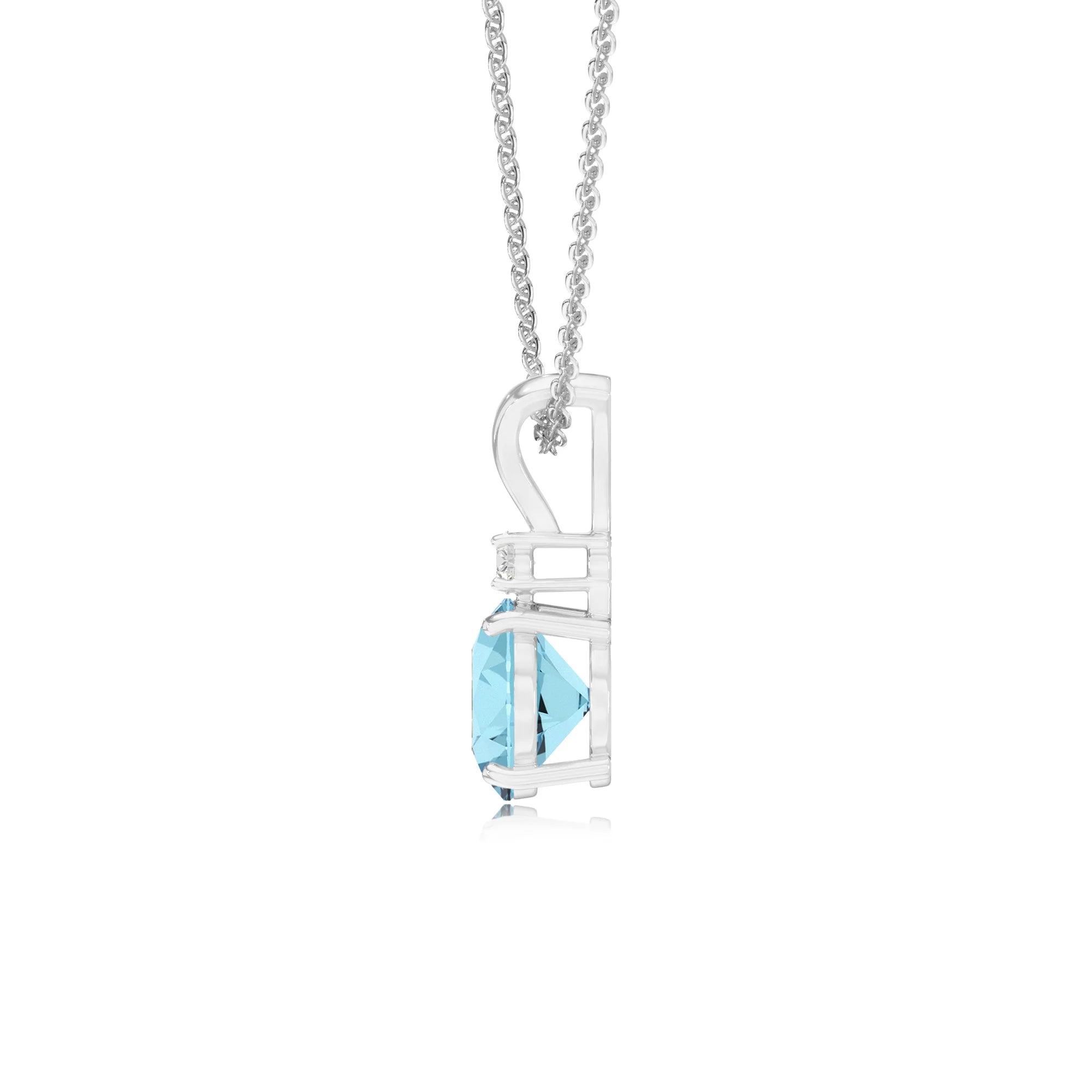 lab grown aquamarine round solitaire v-bale necklaces in sterling silver