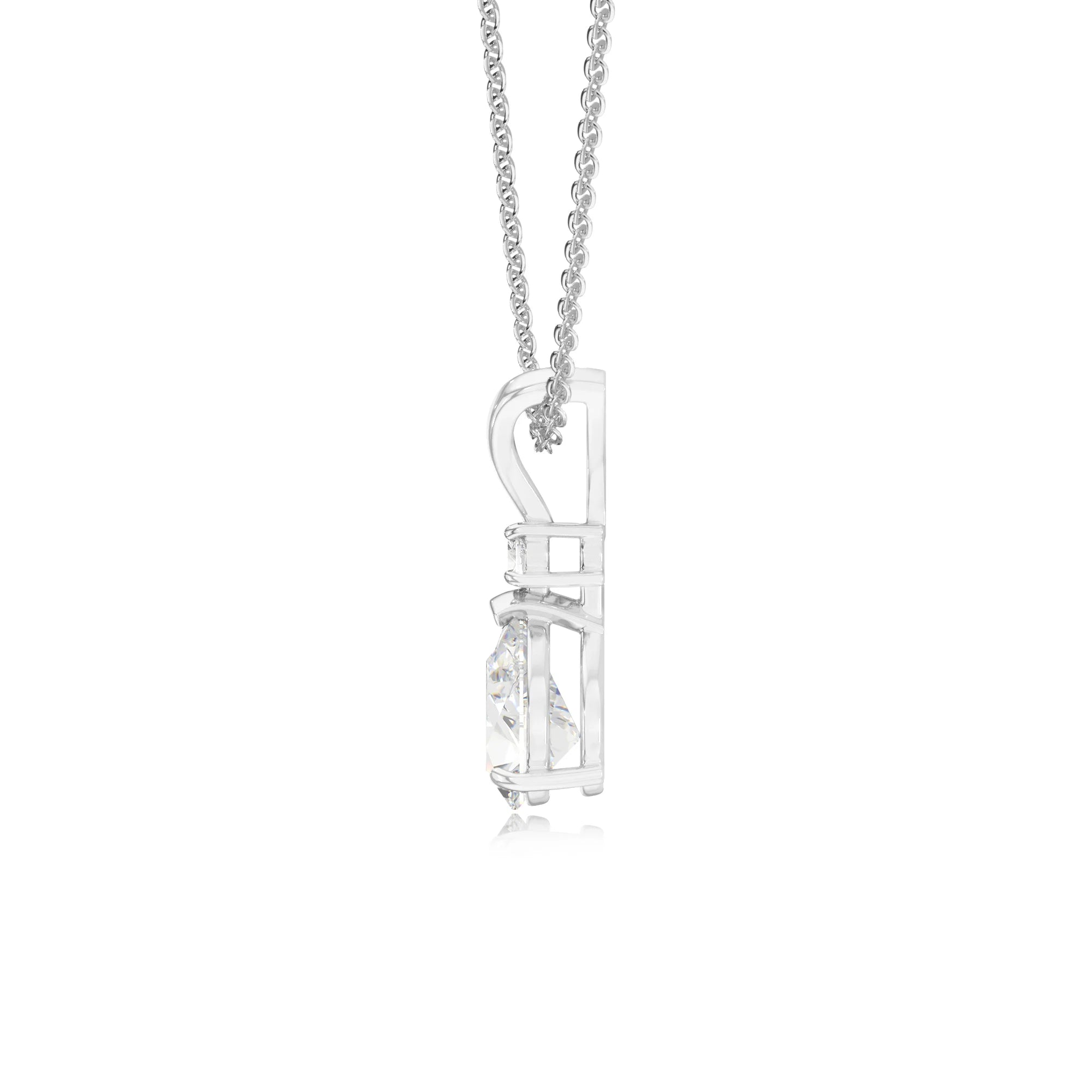 lab grown moissanite pear solitaire v-bale necklaces in sterling silver