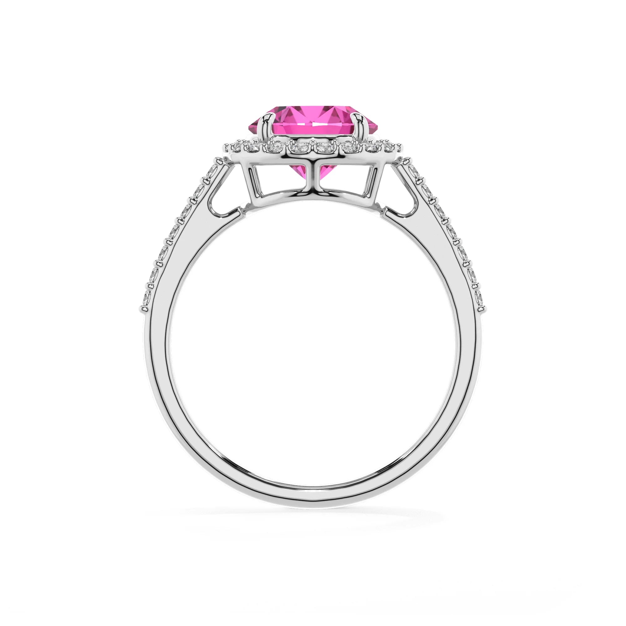 lab grown pink-sapphire round solitaire rings in platinum
