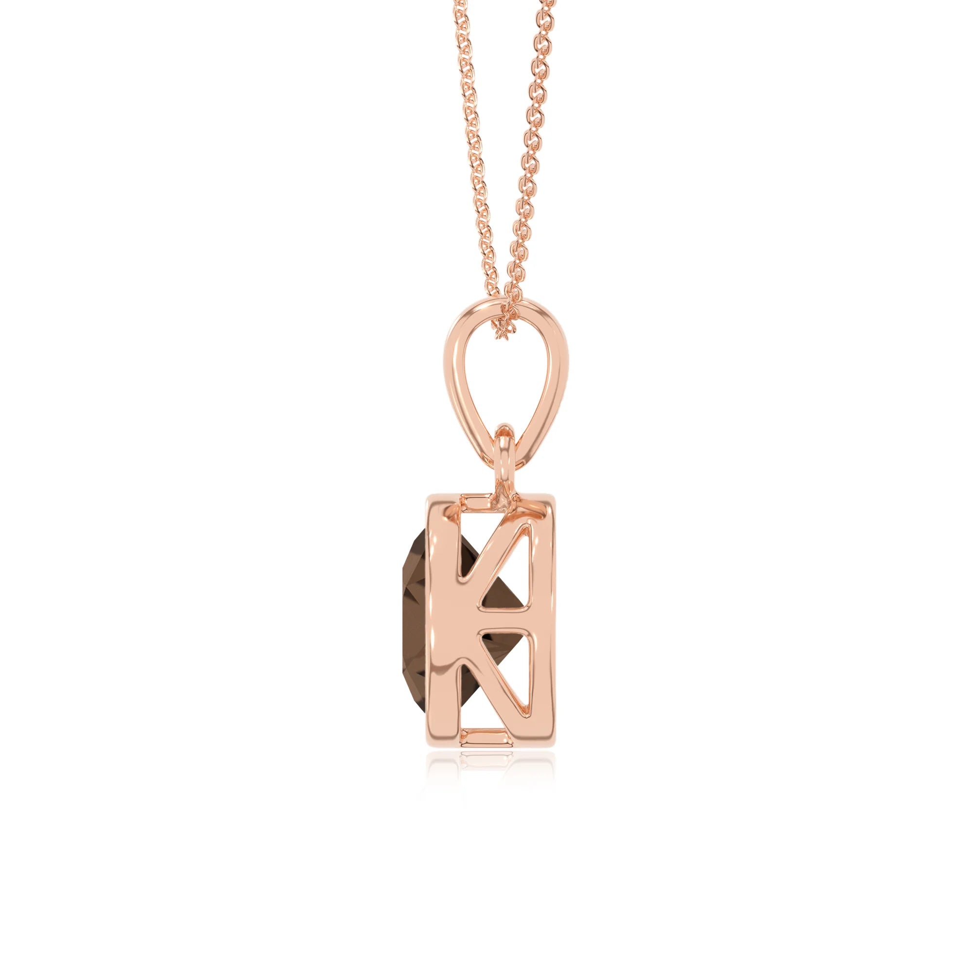 natural smoky-quartz round solitaire necklaces in rose gold