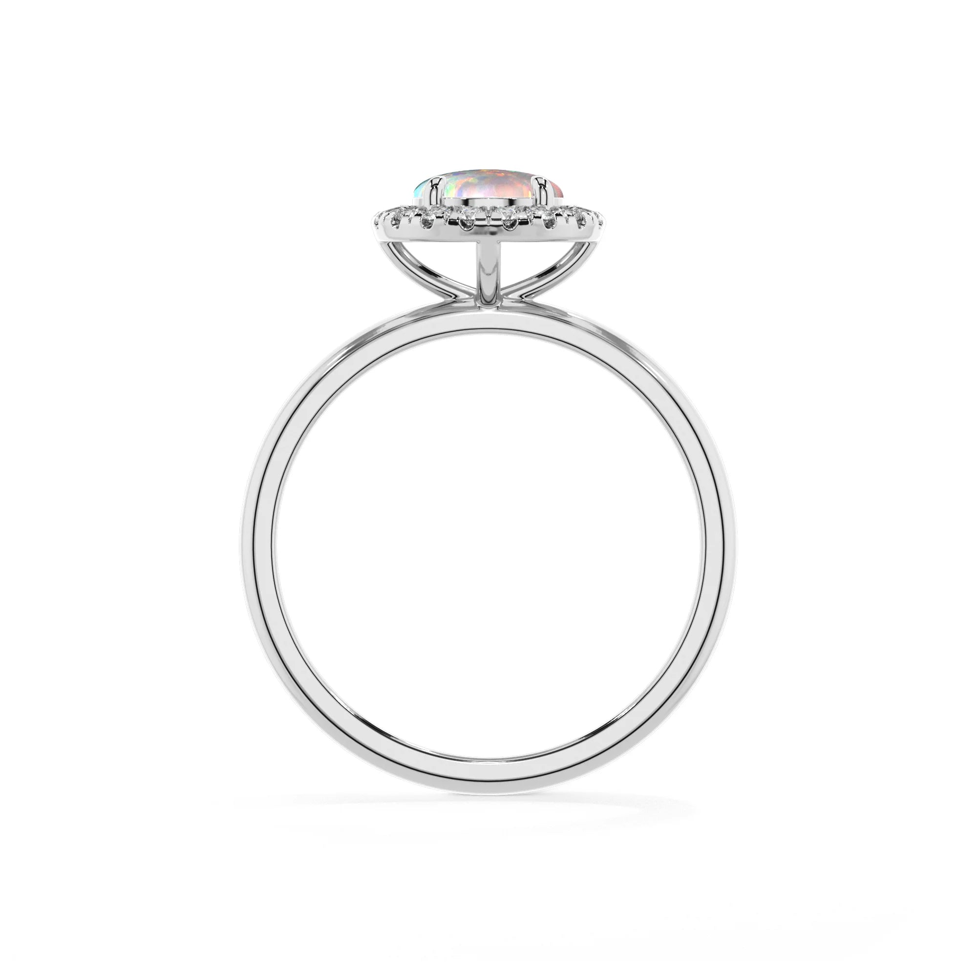 lab grown opal round solitaire rings in white gold