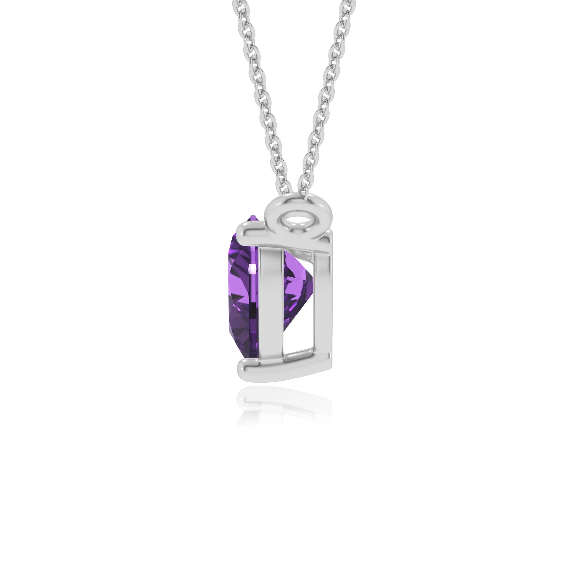 lab grown amethyst heart solitaire necklaces in sterling silver