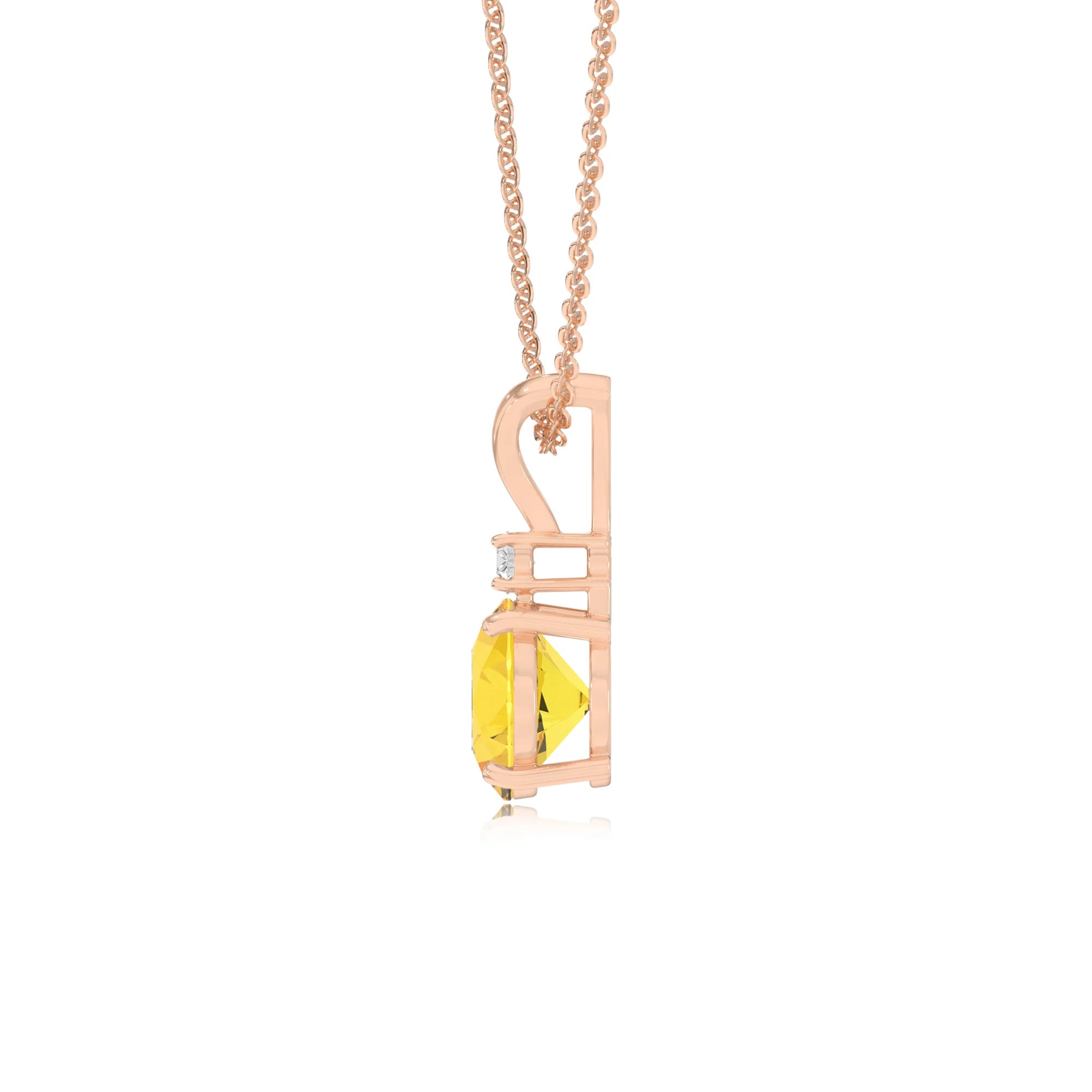 lab grown yellow-sapphire round solitaire v-bale necklaces in rose gold