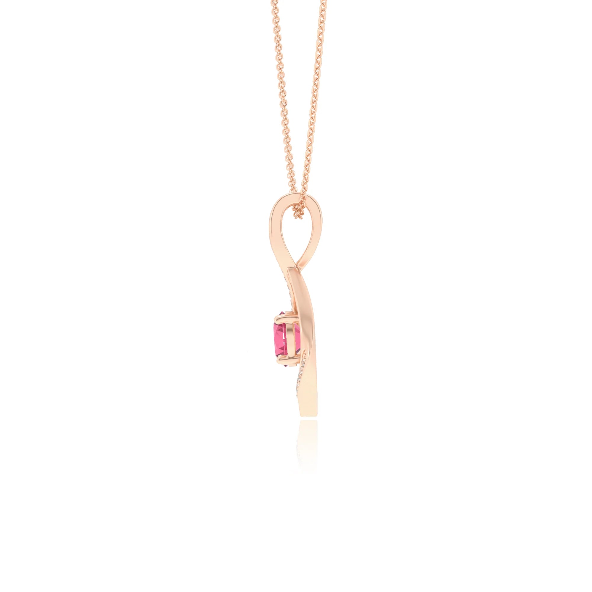 lab grown pink-tourmaline round solitaire necklaces in rose gold