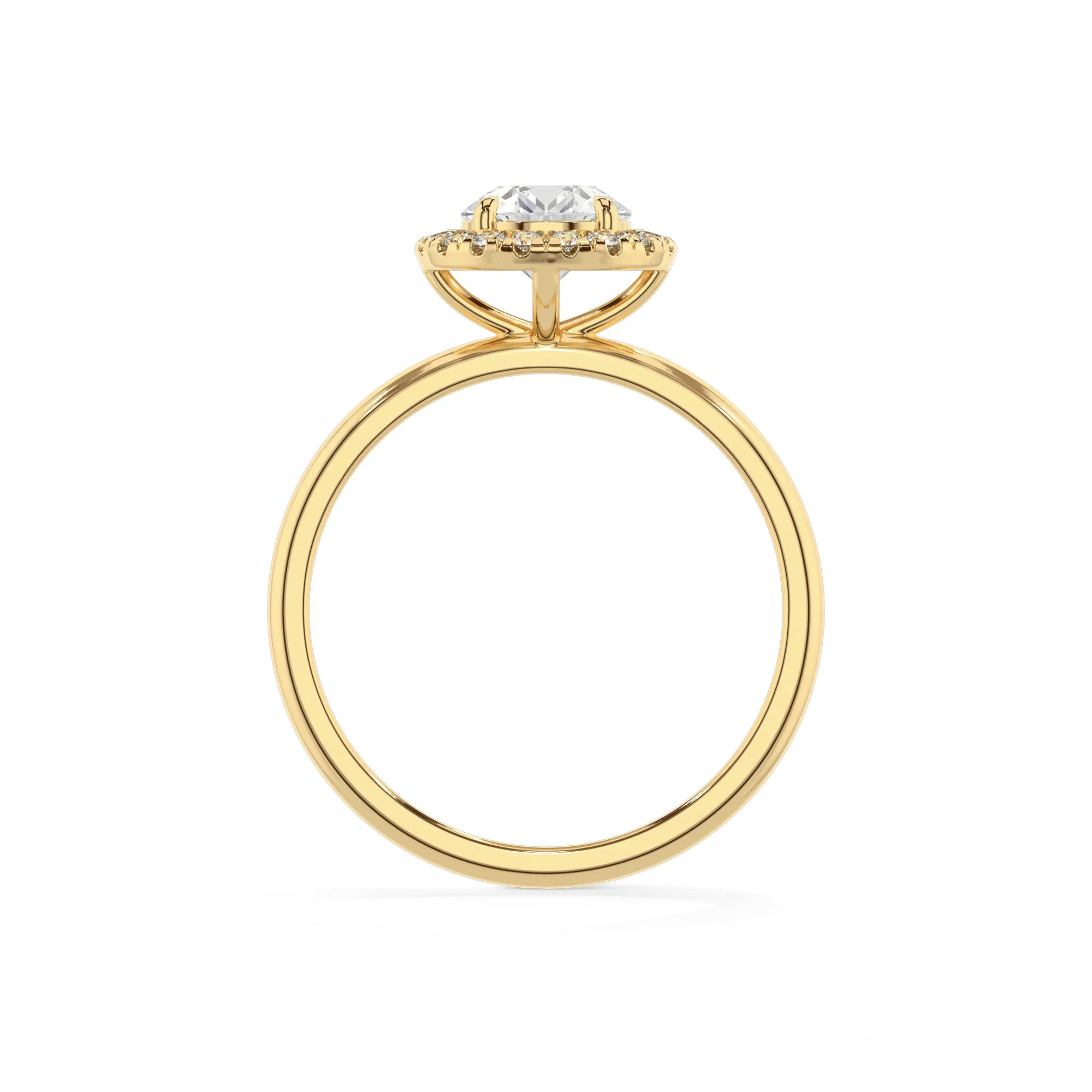 lab grown moissanite round solitaire rings in yellow gold