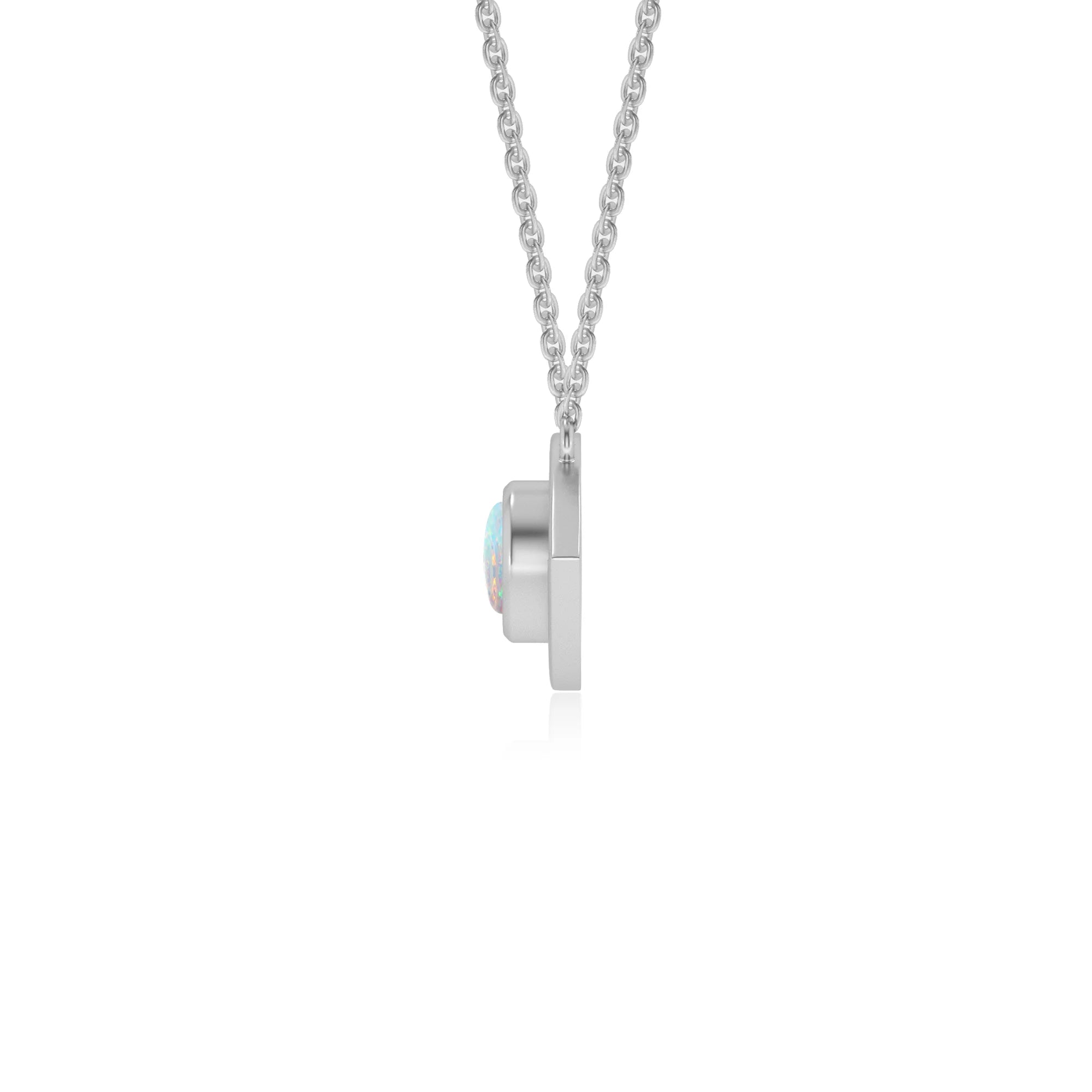 lab grown opal round solitaire necklaces in white gold