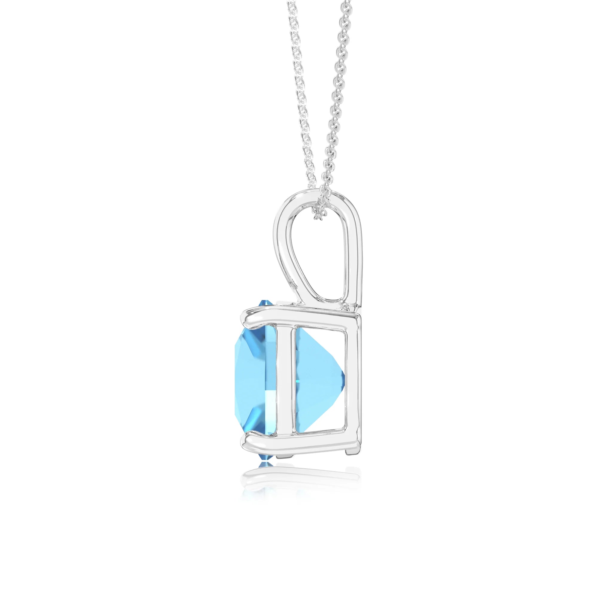 natural swiss-blue-topaz cushion solitaire necklaces in platinum