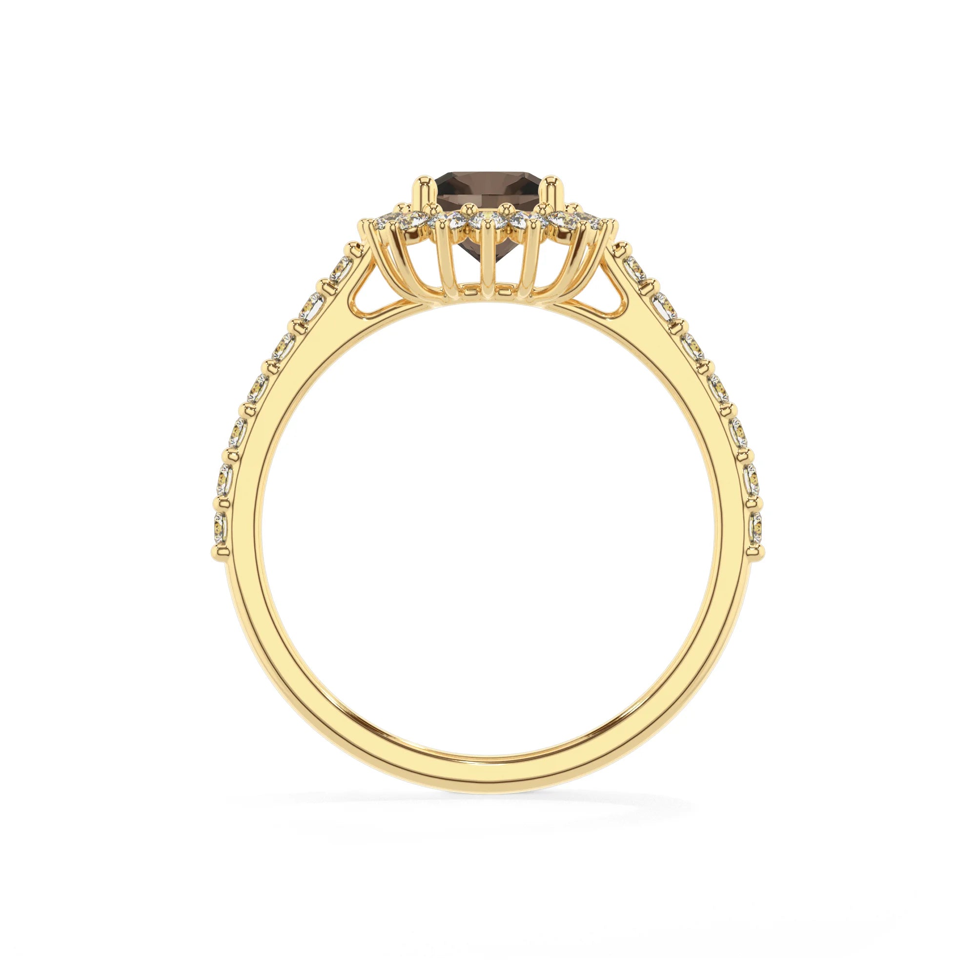 natural smoky-quartz cushion solitaire rings in yellow gold