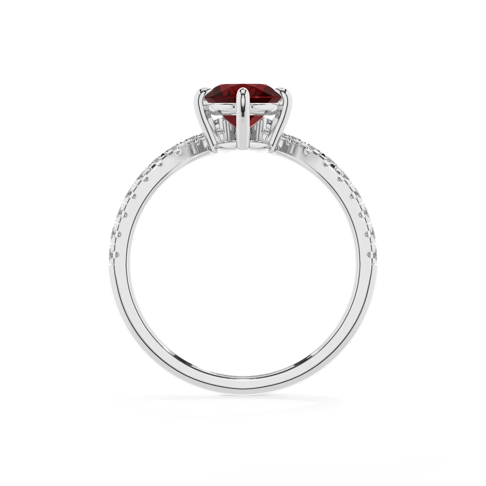 natural garnet oval solitaire rings in white gold